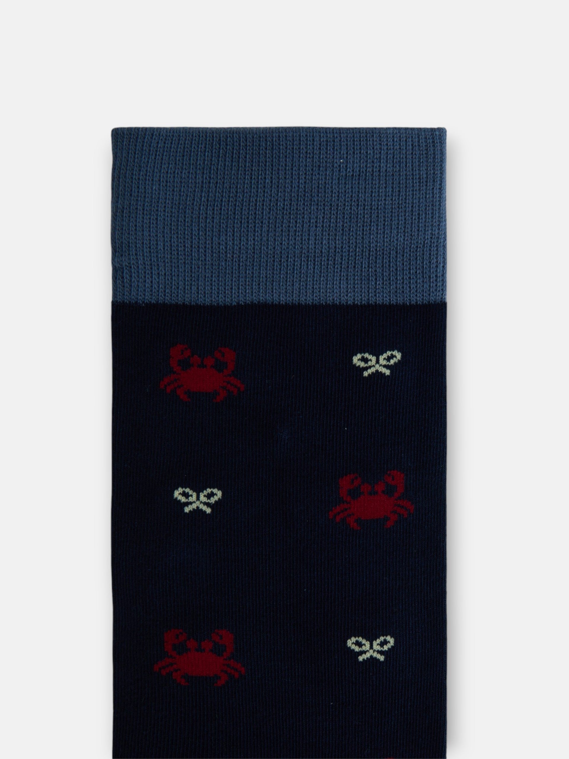 Navy blue socks with rackets and crabs