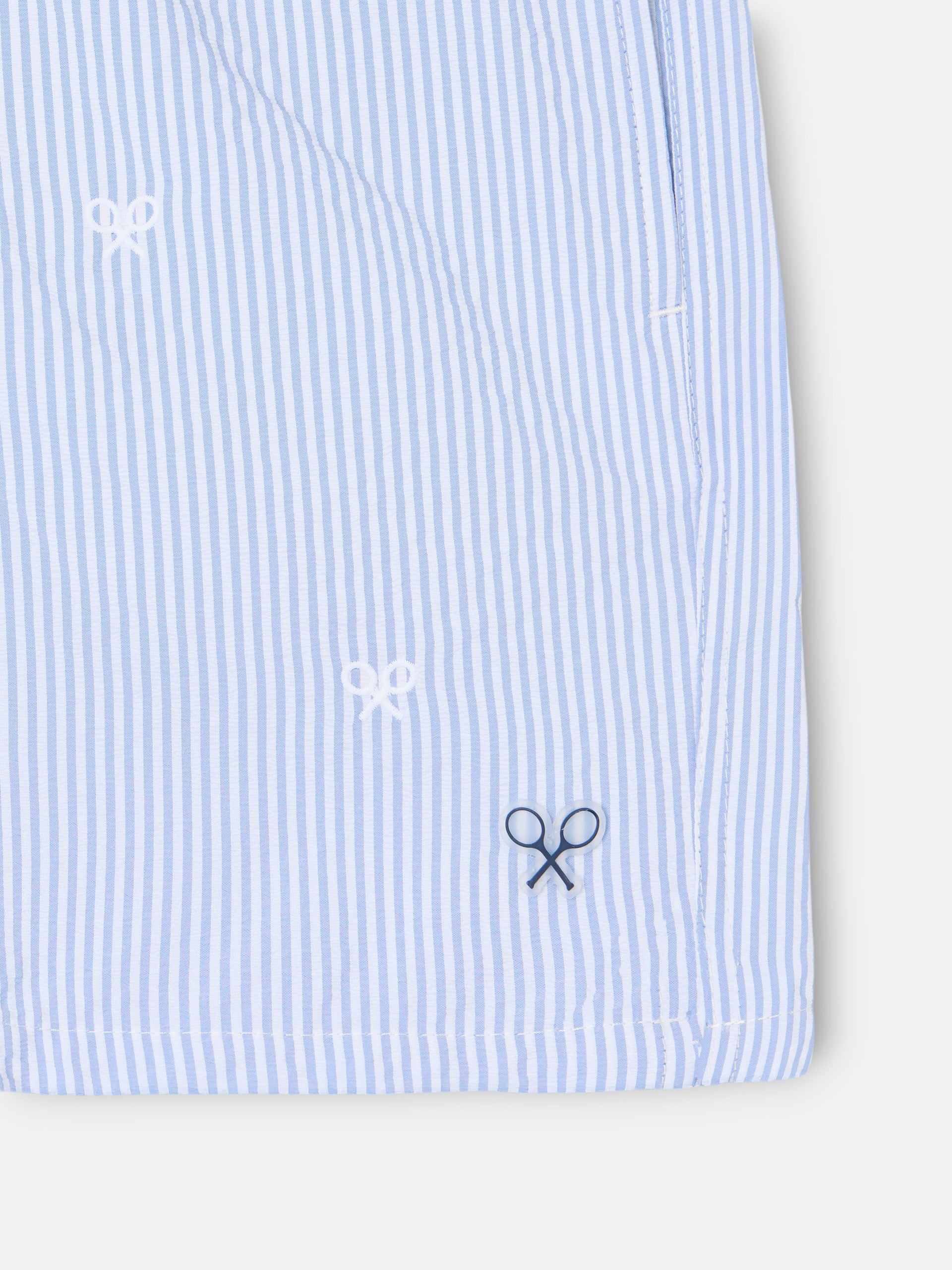 Light blue fine striped swimsuit with logo