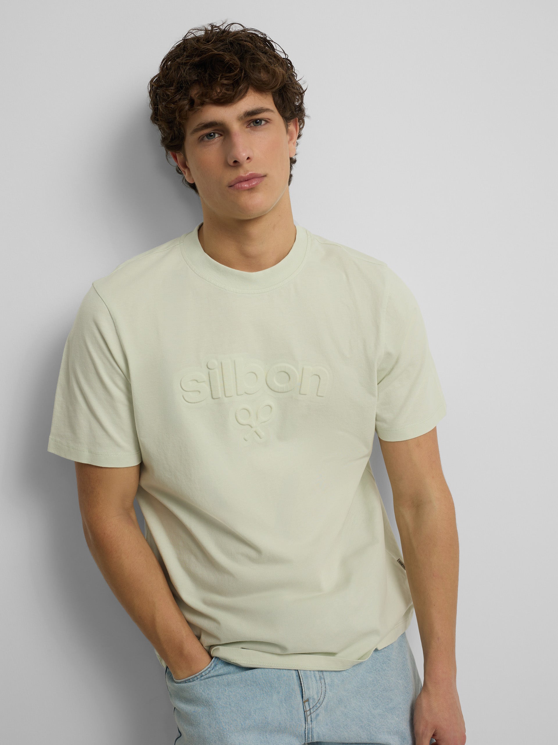 T-shirt Silbon en relief ton vert clair