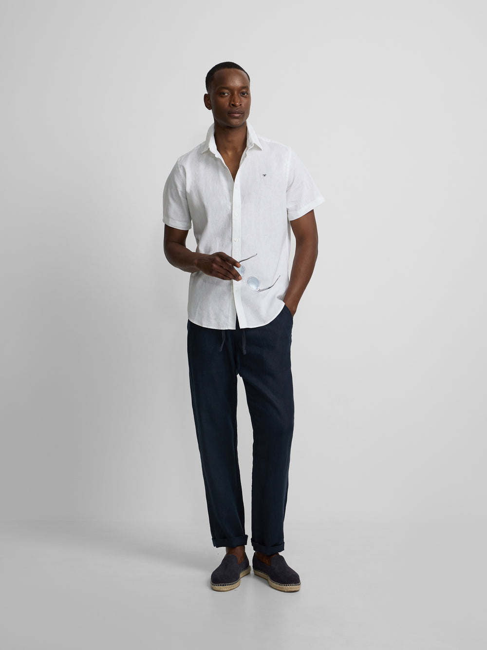 Chemise à manches courtes en lin blanc