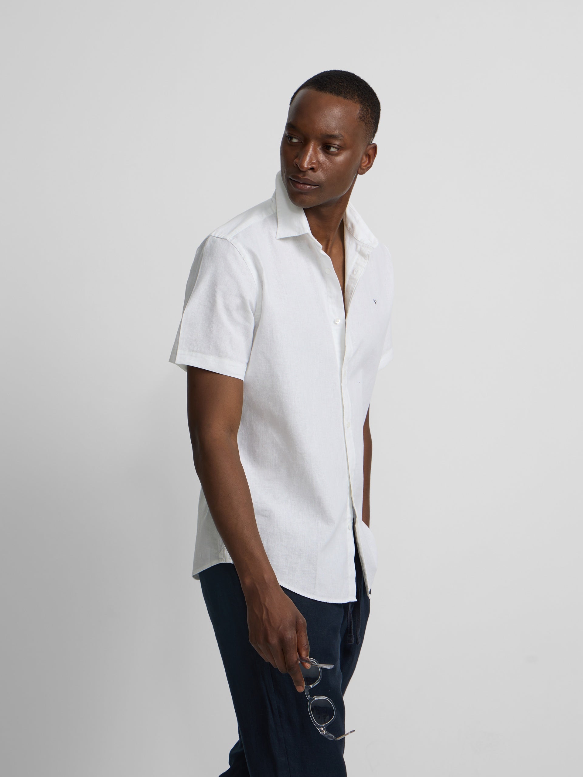 White short-sleeved linen shirt