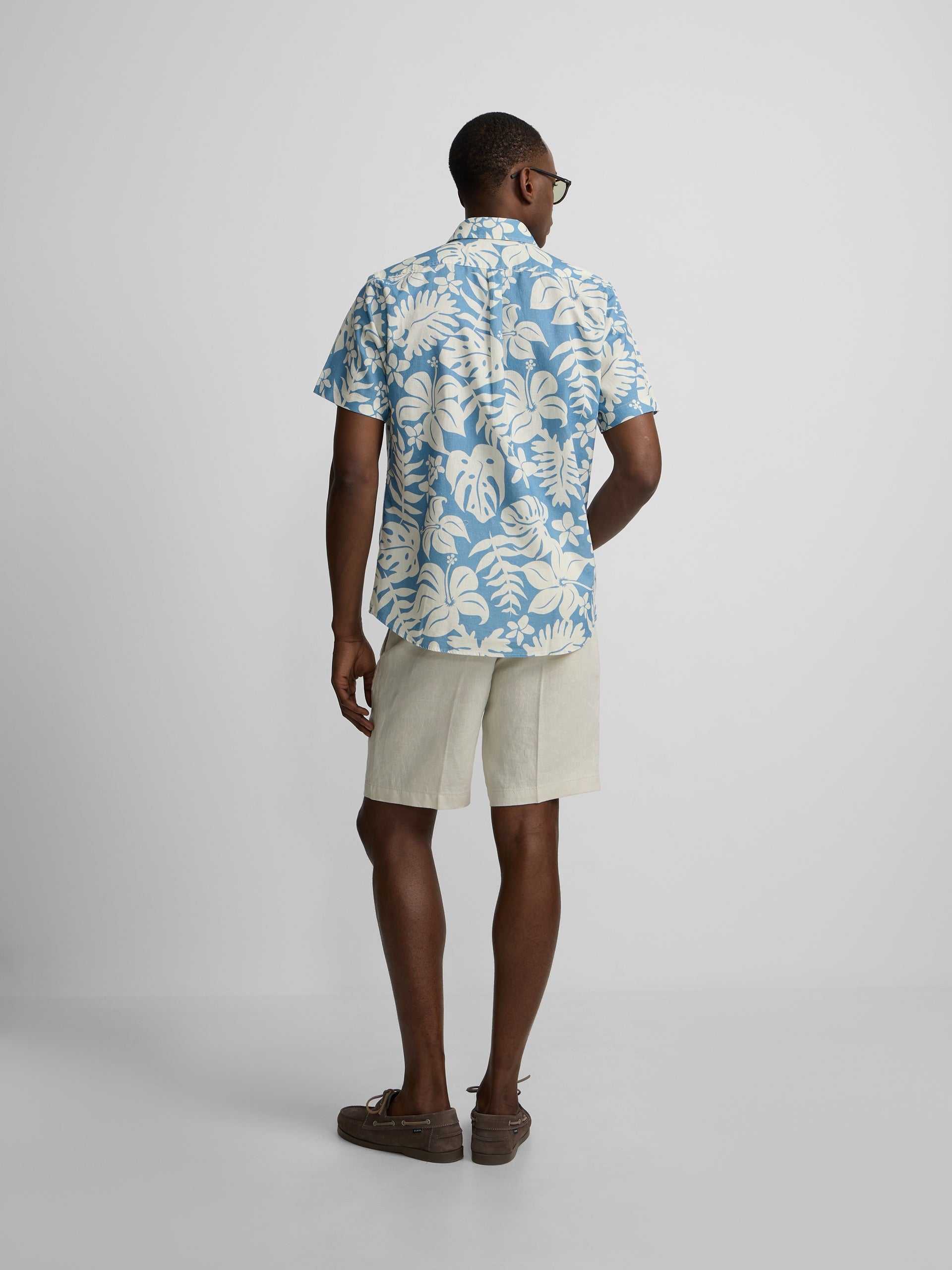 Camisa manga corta lino estampado azul