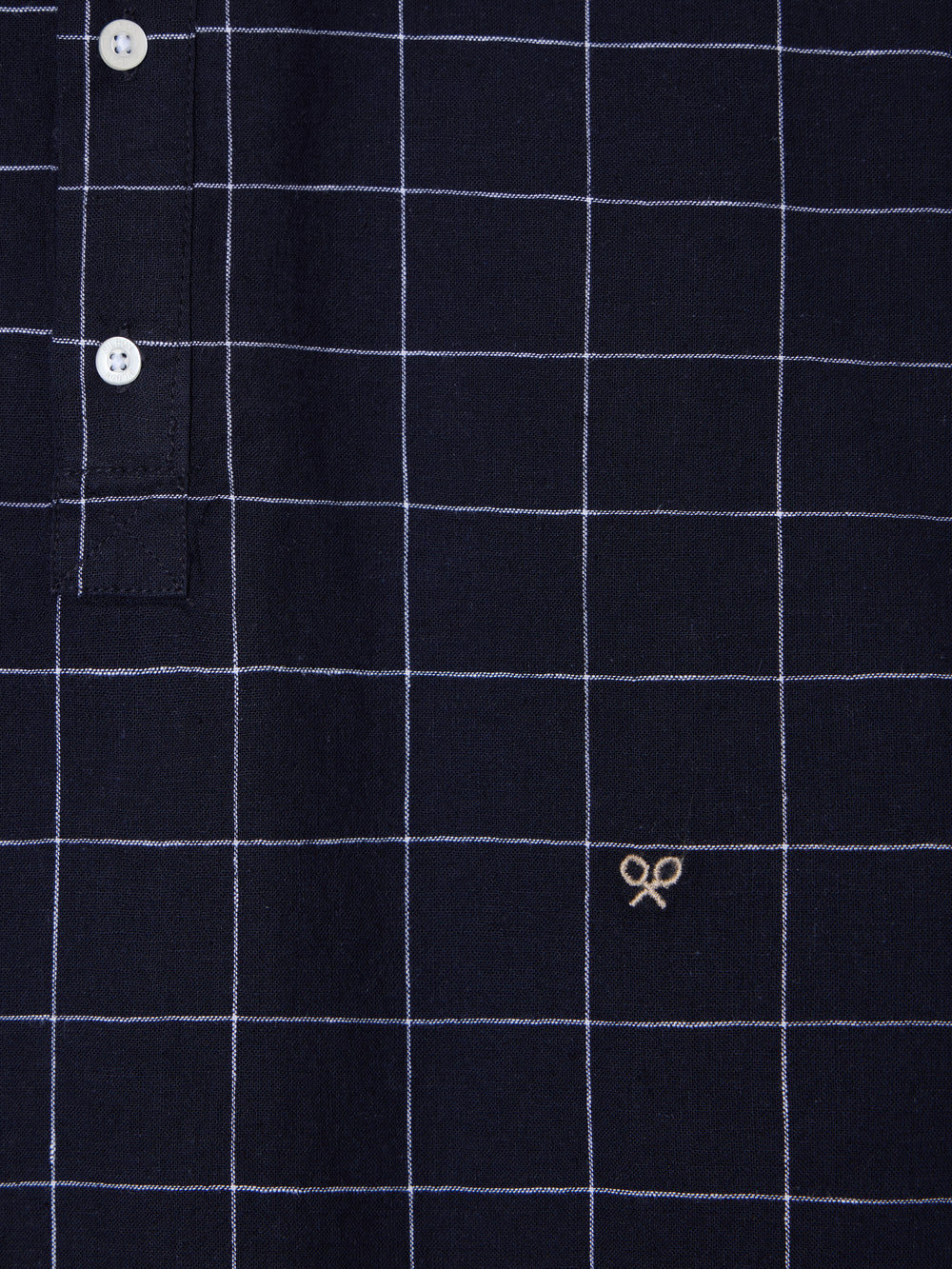 Camisa desportiva de linho aos quadrados azul-marinho