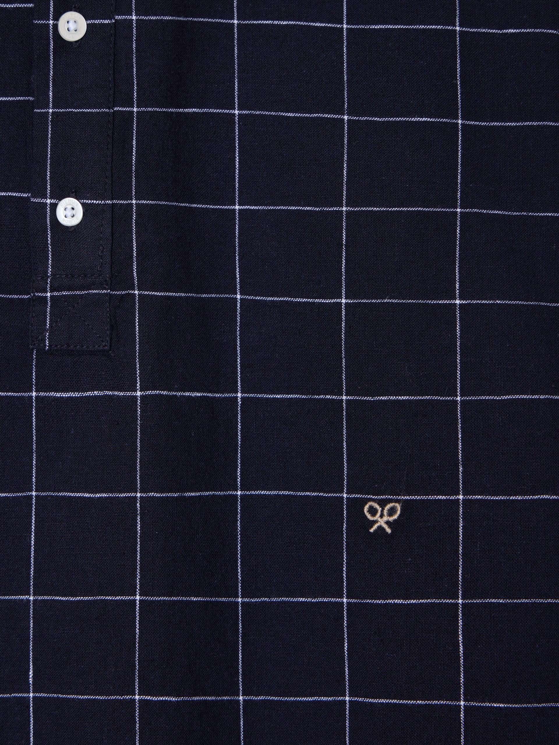 Camisa desportiva de linho aos quadrados azul-marinho
