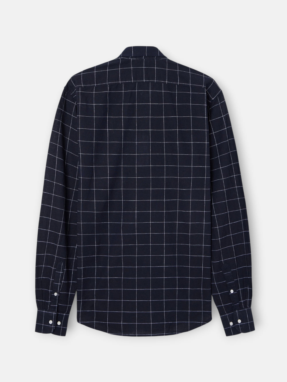 Camisa desportiva de linho aos quadrados azul-marinho