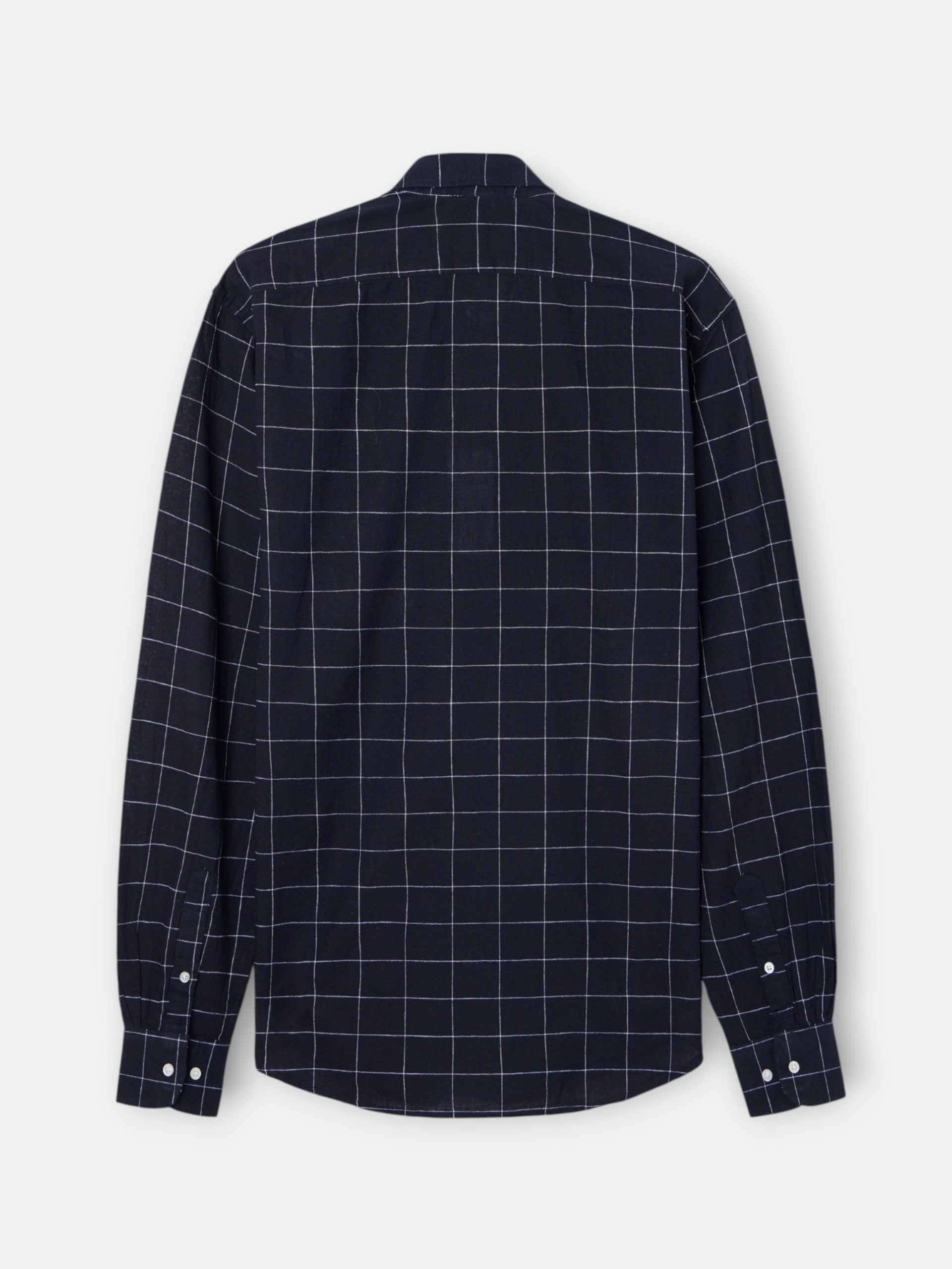Camisa desportiva de linho aos quadrados azul-marinho
