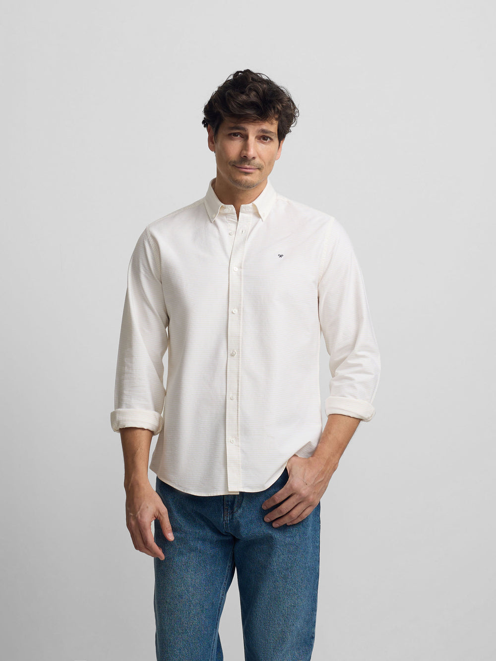 Camisa sport oxford rayas horizontales amarillo