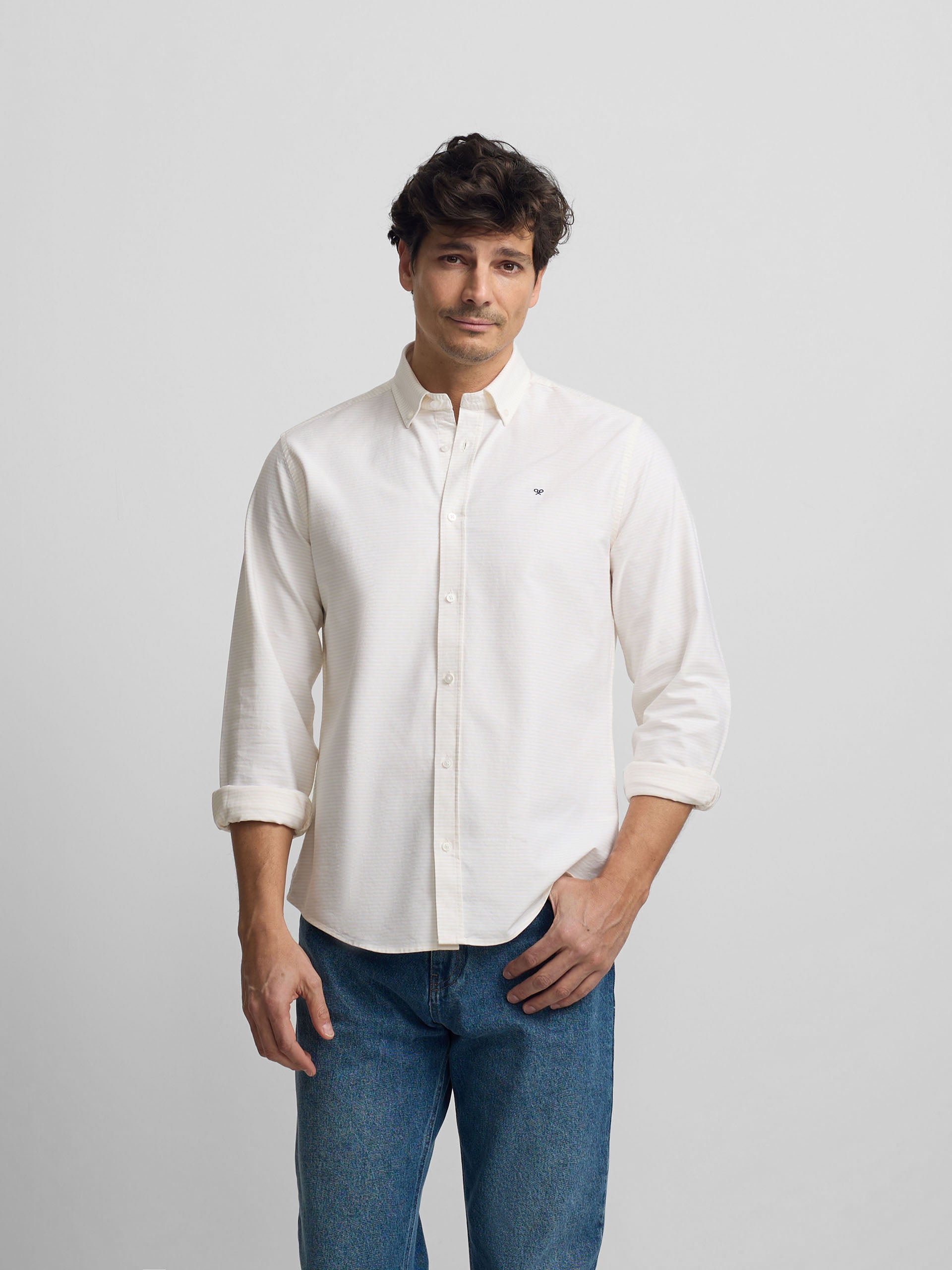 Camisa sport oxford rayas horizontales amarillo