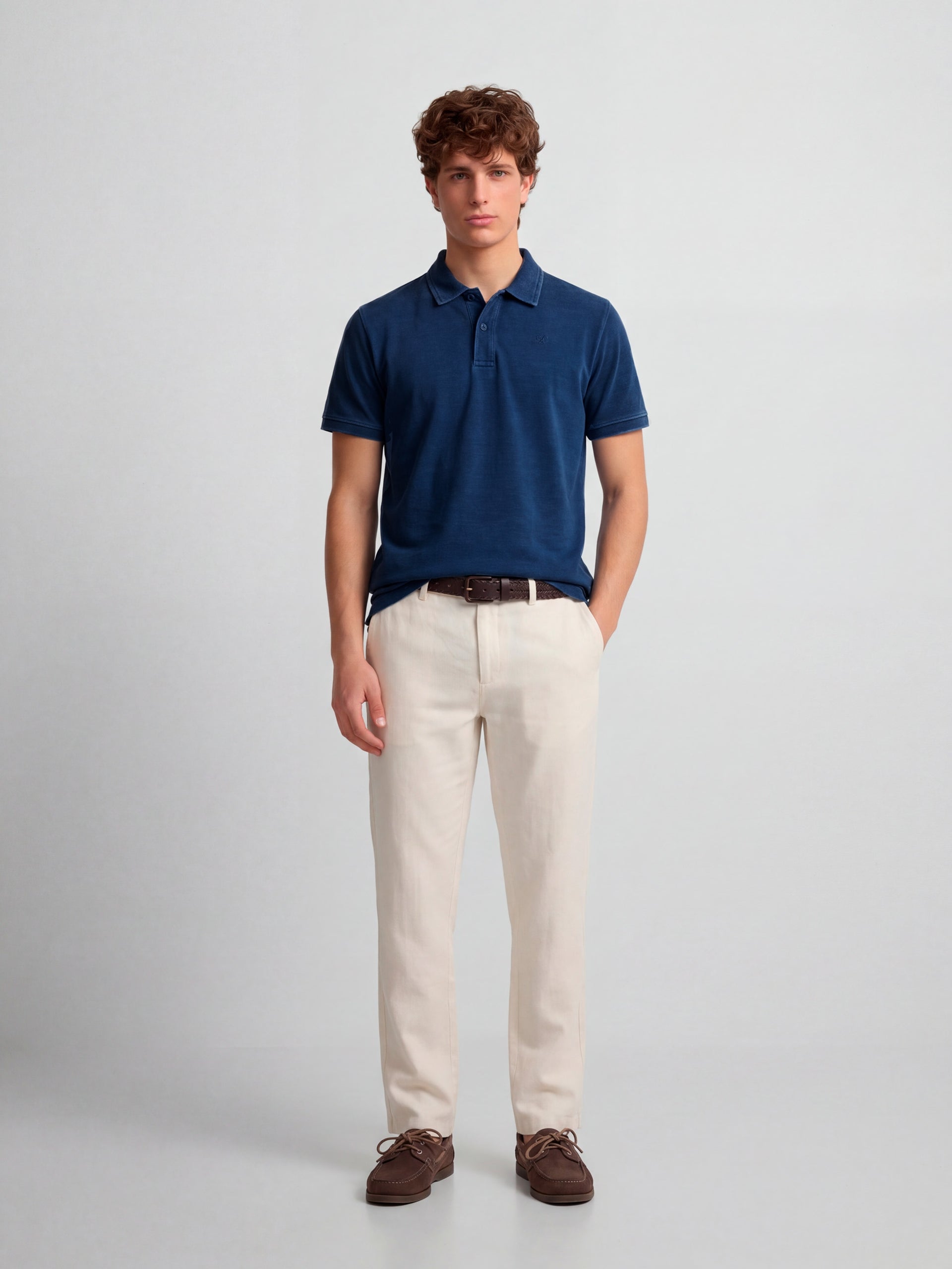 Polo à manches courtes style denim bleu marine