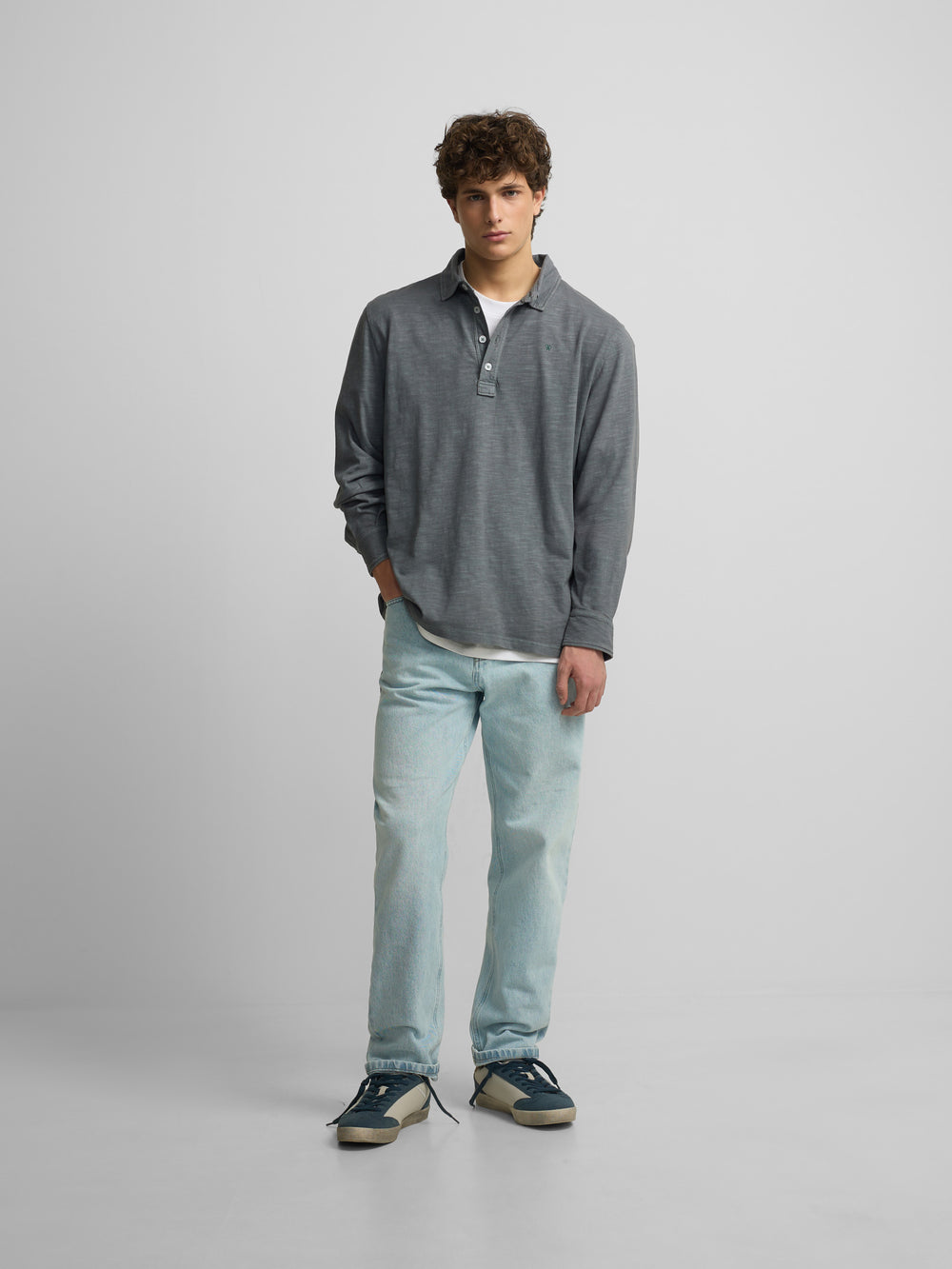 Polo manga larga sport gris
