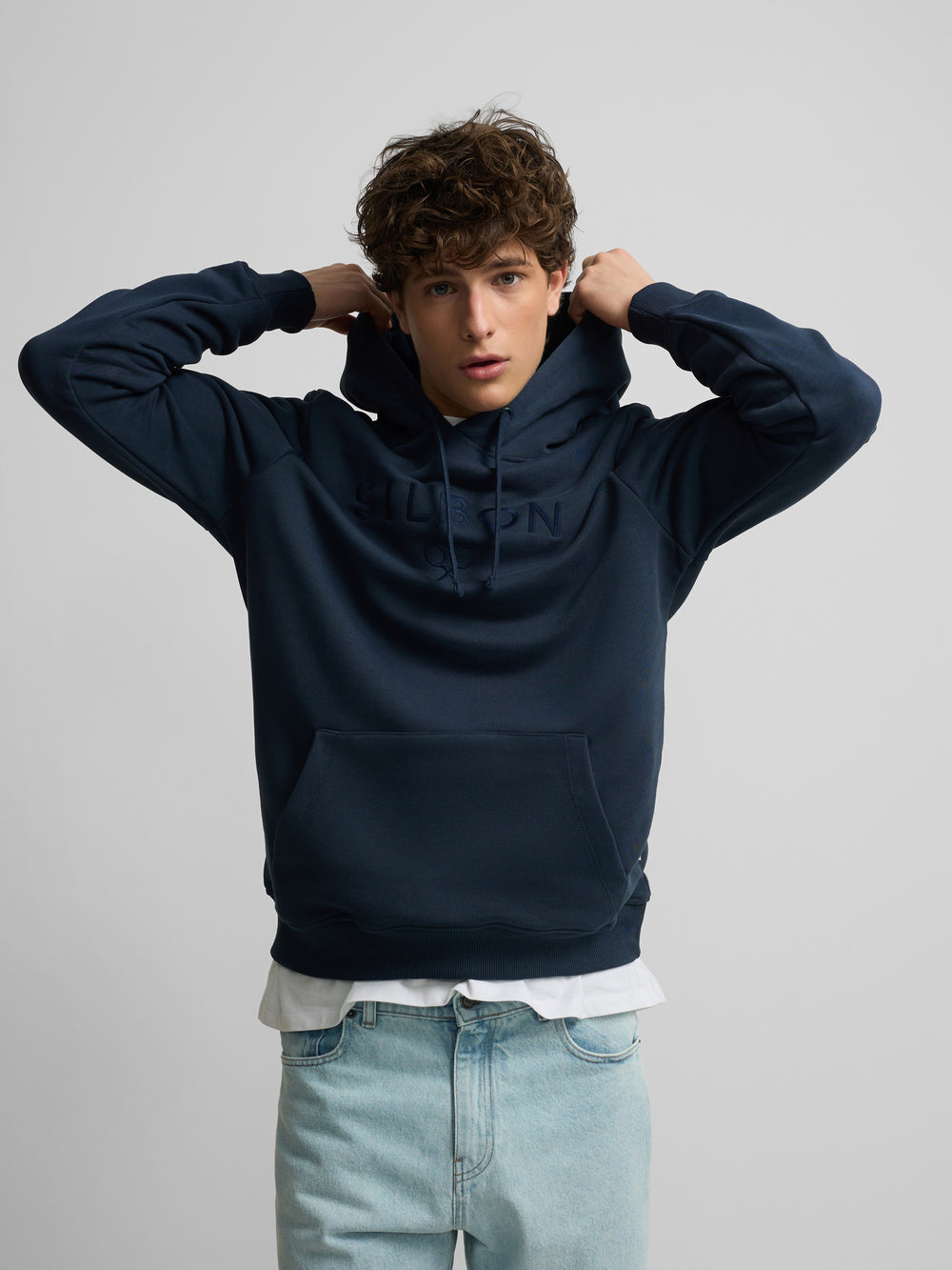 Sudadera capucha Silbon raqueta media azul marino