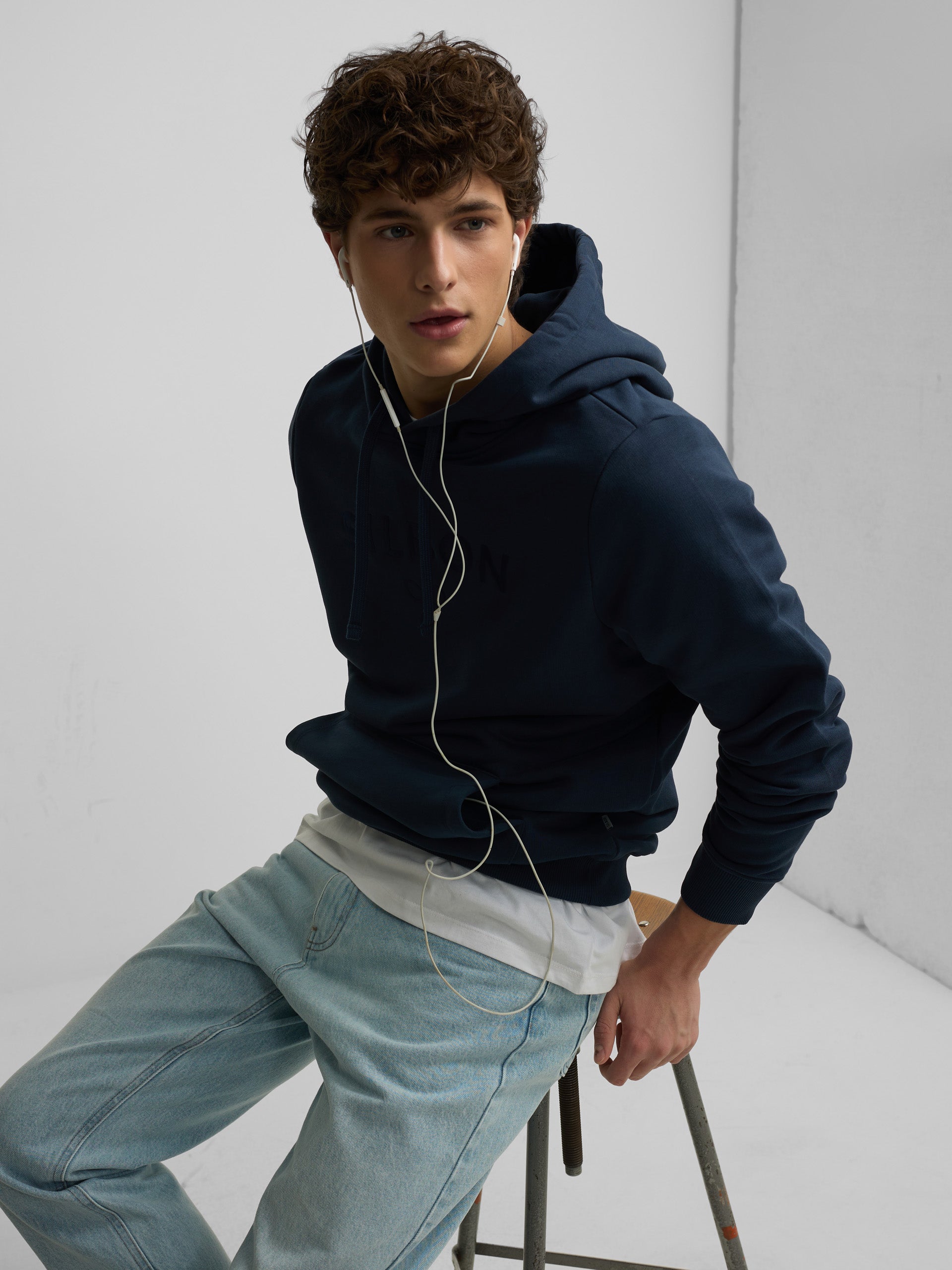 Sudadera capucha Silbon raqueta media azul marino