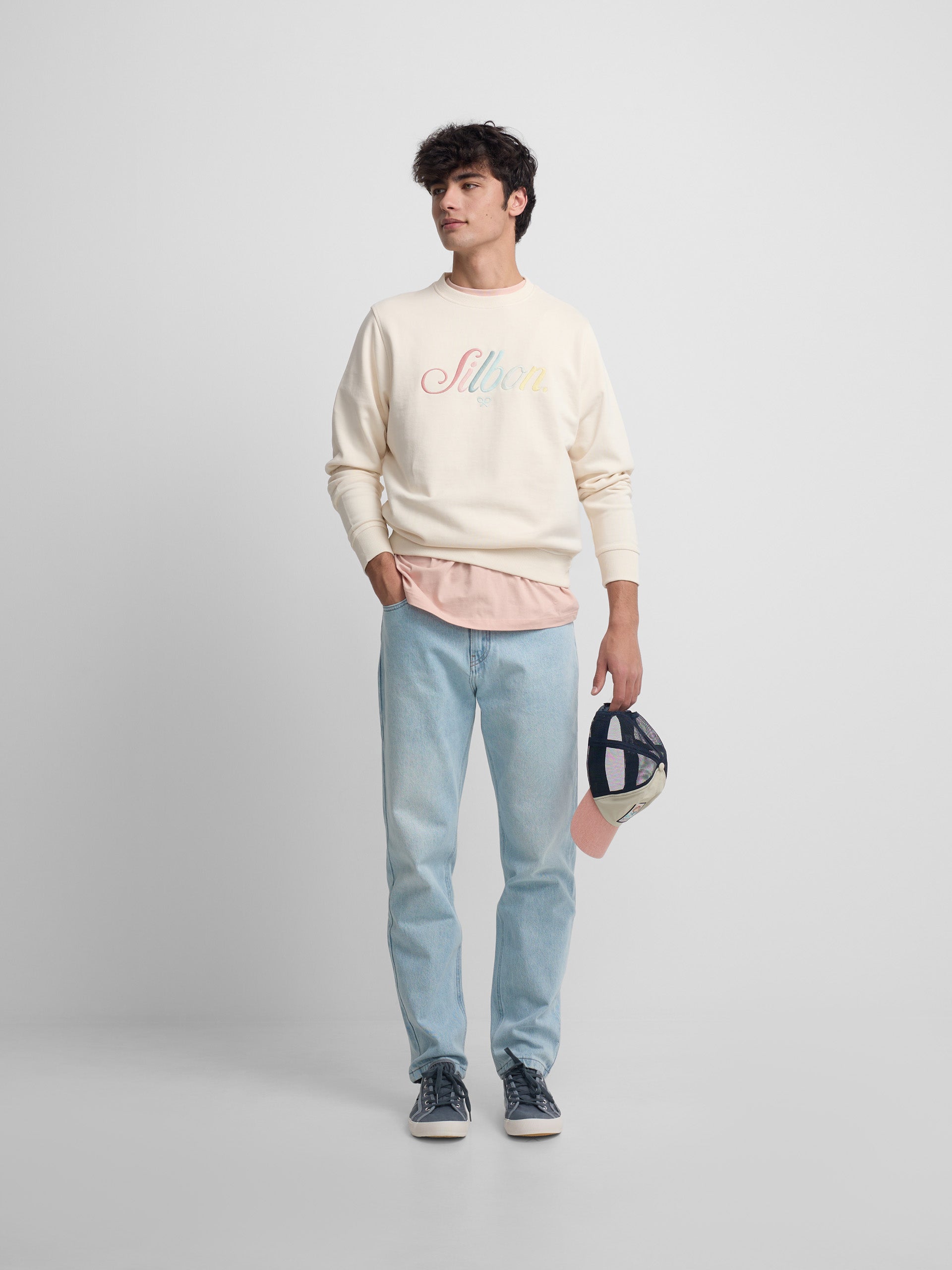 Sudadera Silbon bordado multicolor crema