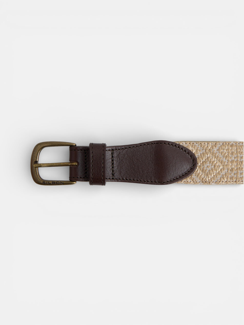 Cinturon piel tejido etnico beige