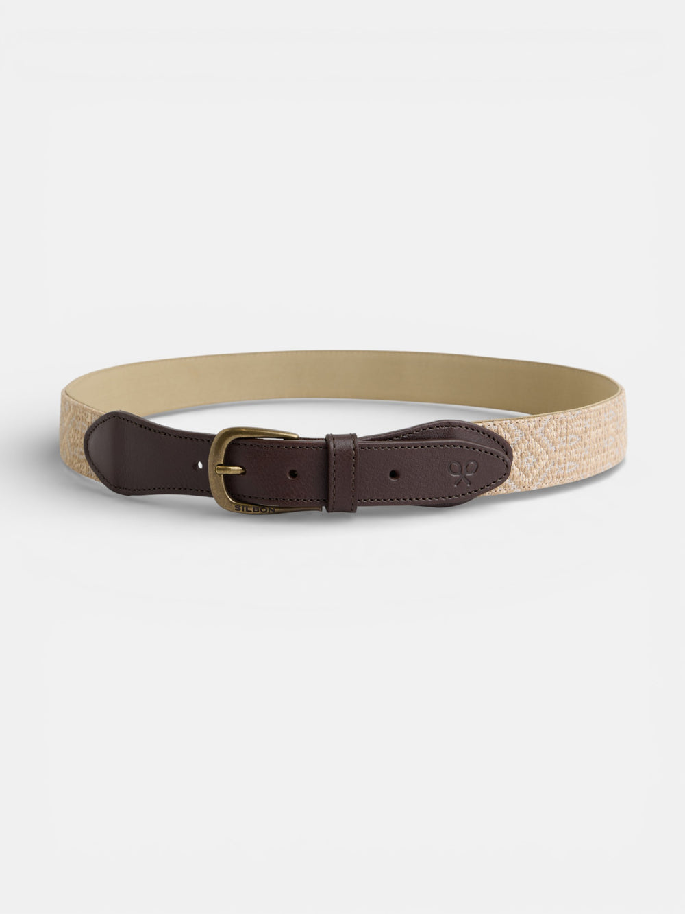 Cinturon piel tejido etnico beige