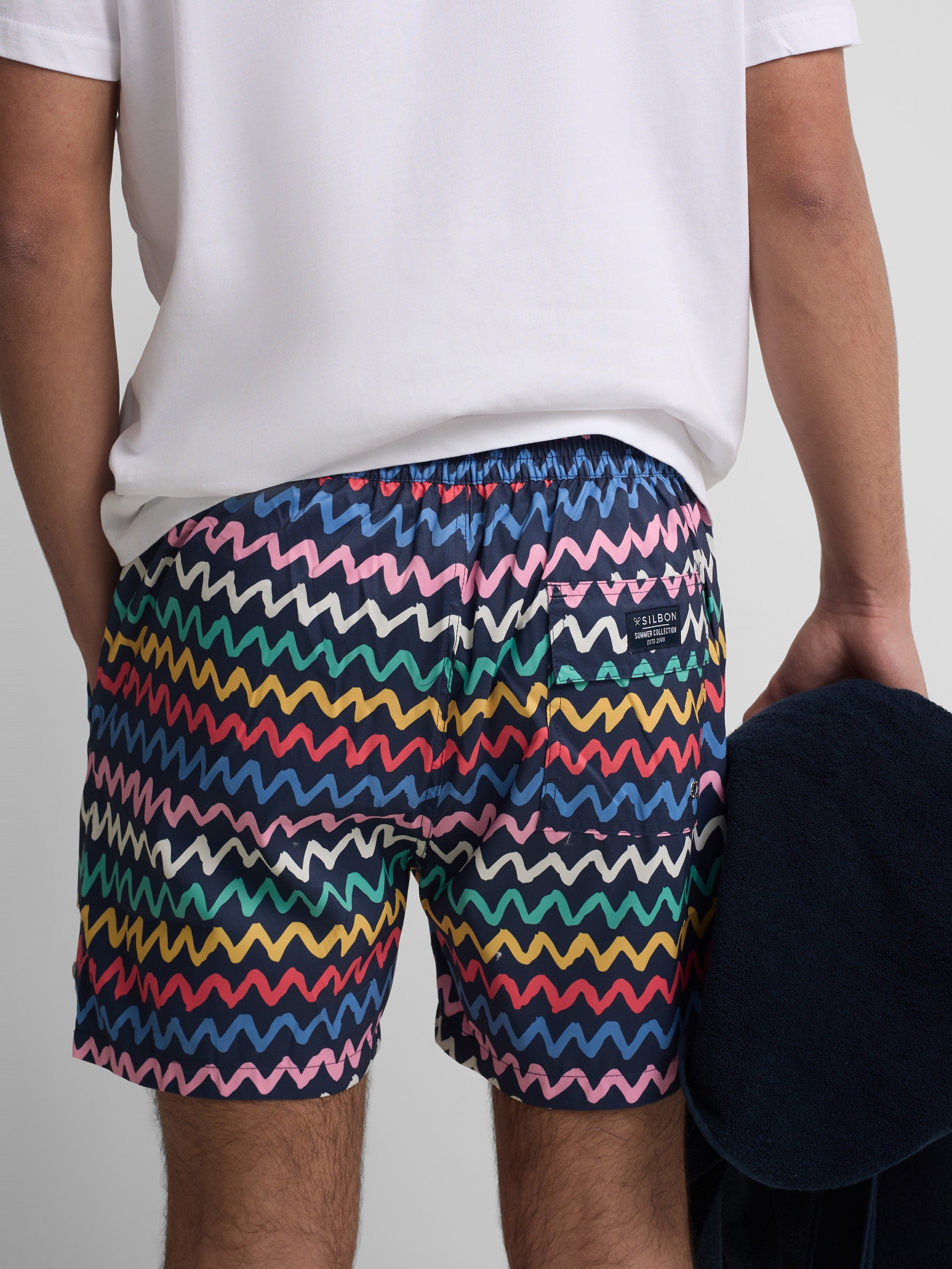 Multicolor zigzag navy blue swimsuit