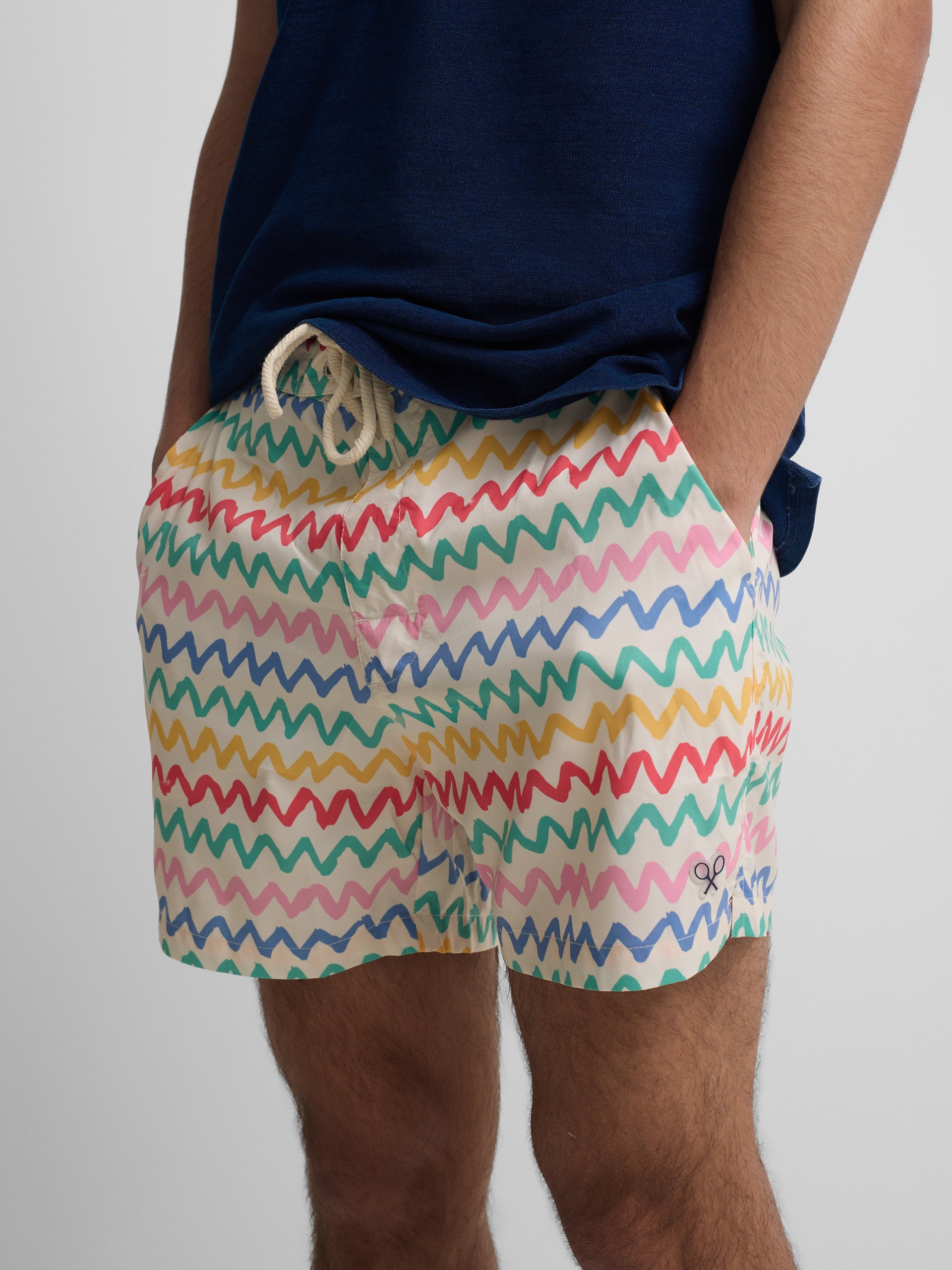 Multicolor zigzag cream swimsuit