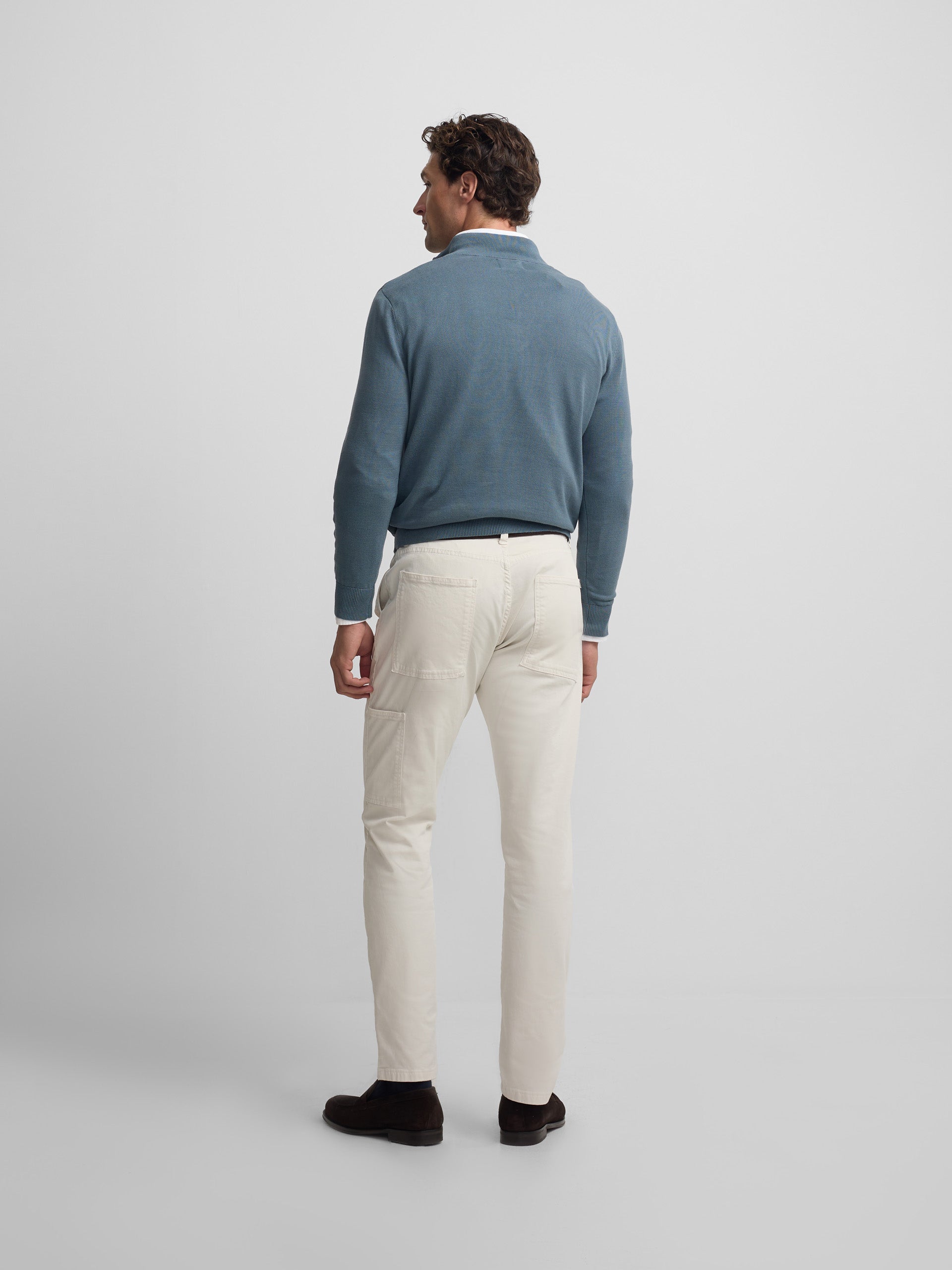 Plain sweater with half zipper in petroleum blue