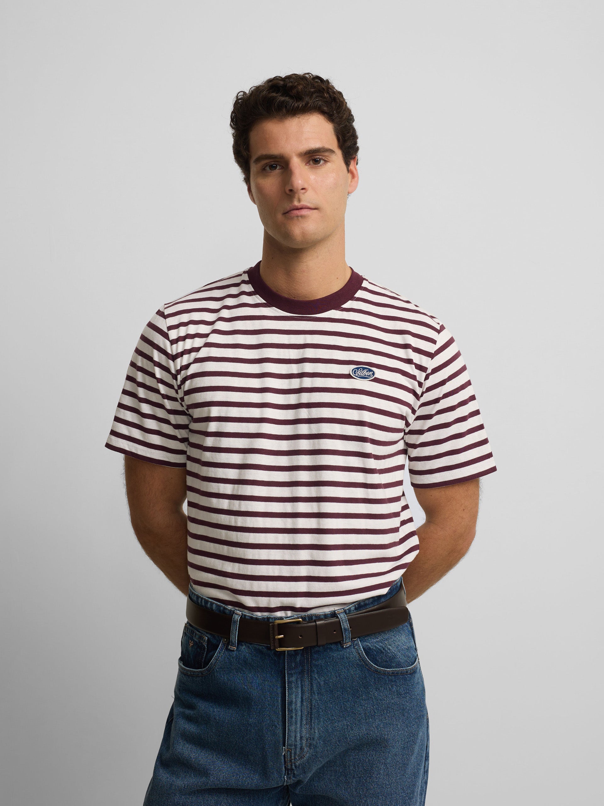 Camisola rústica riscas bordô