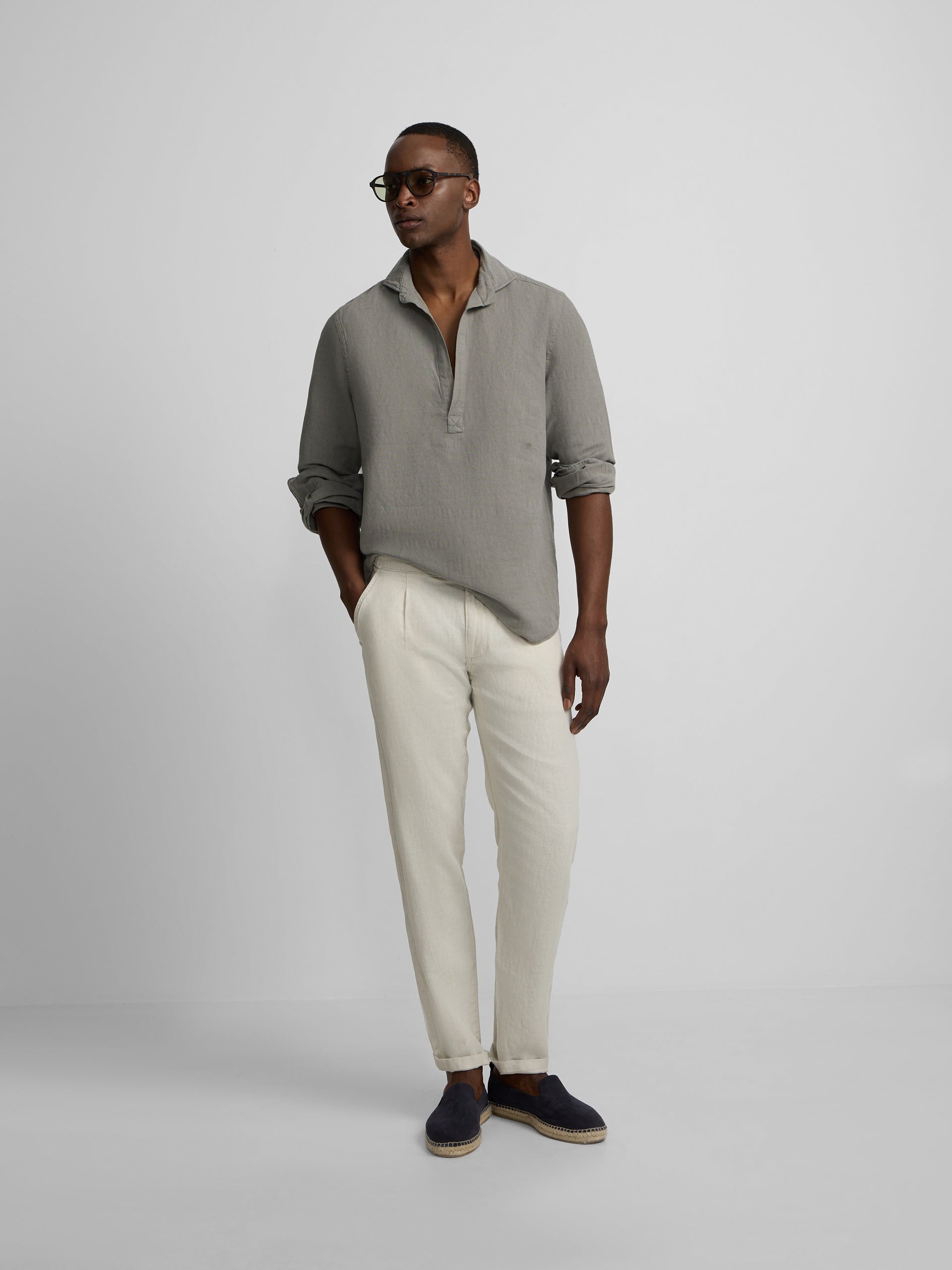 Plain green linen polo