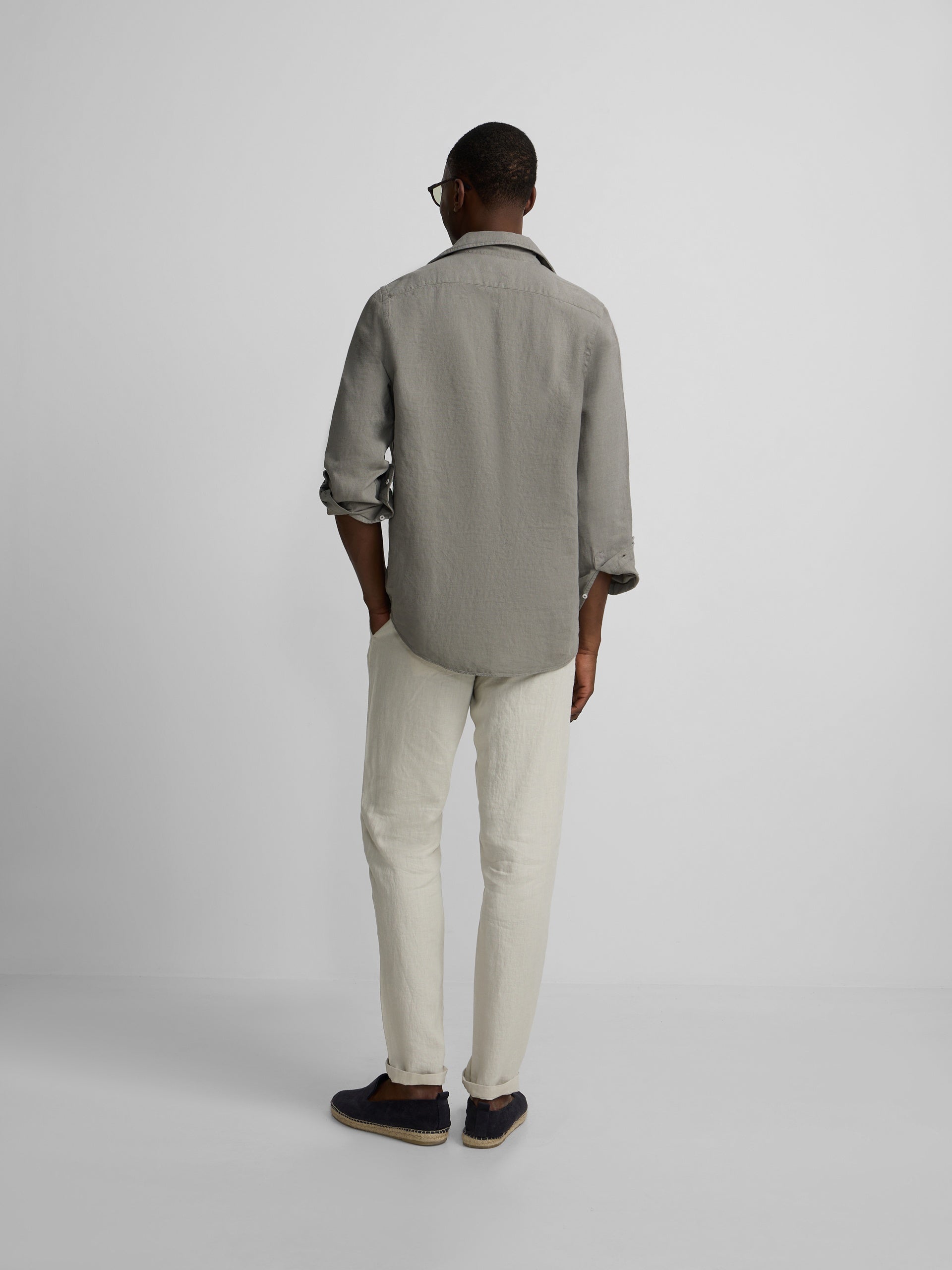 Plain green linen polo