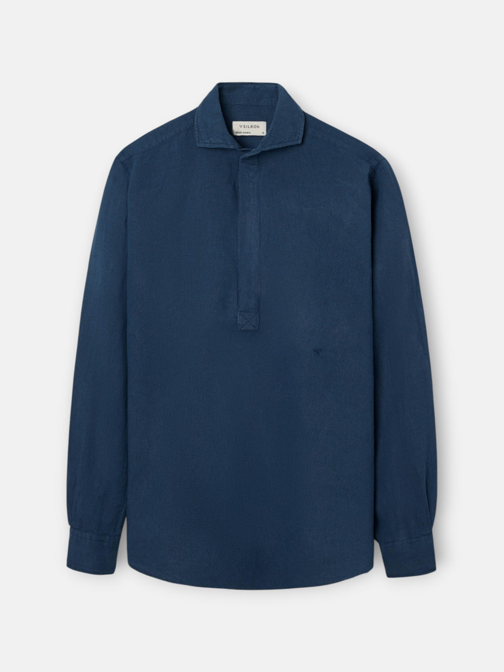Chemise en lin uni bleu marine
