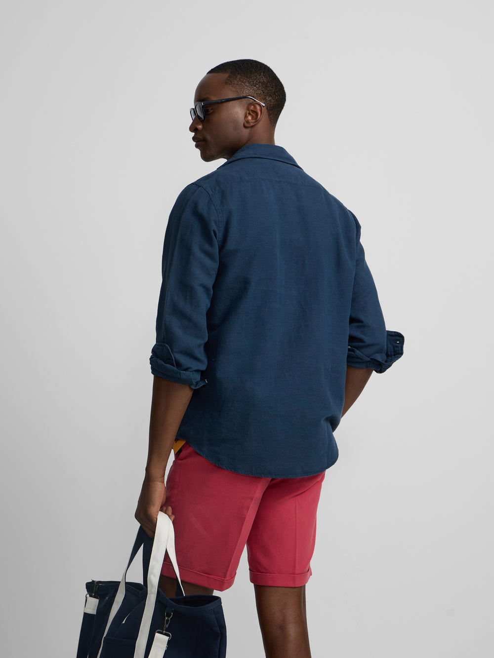 Chemise en lin uni bleu marine