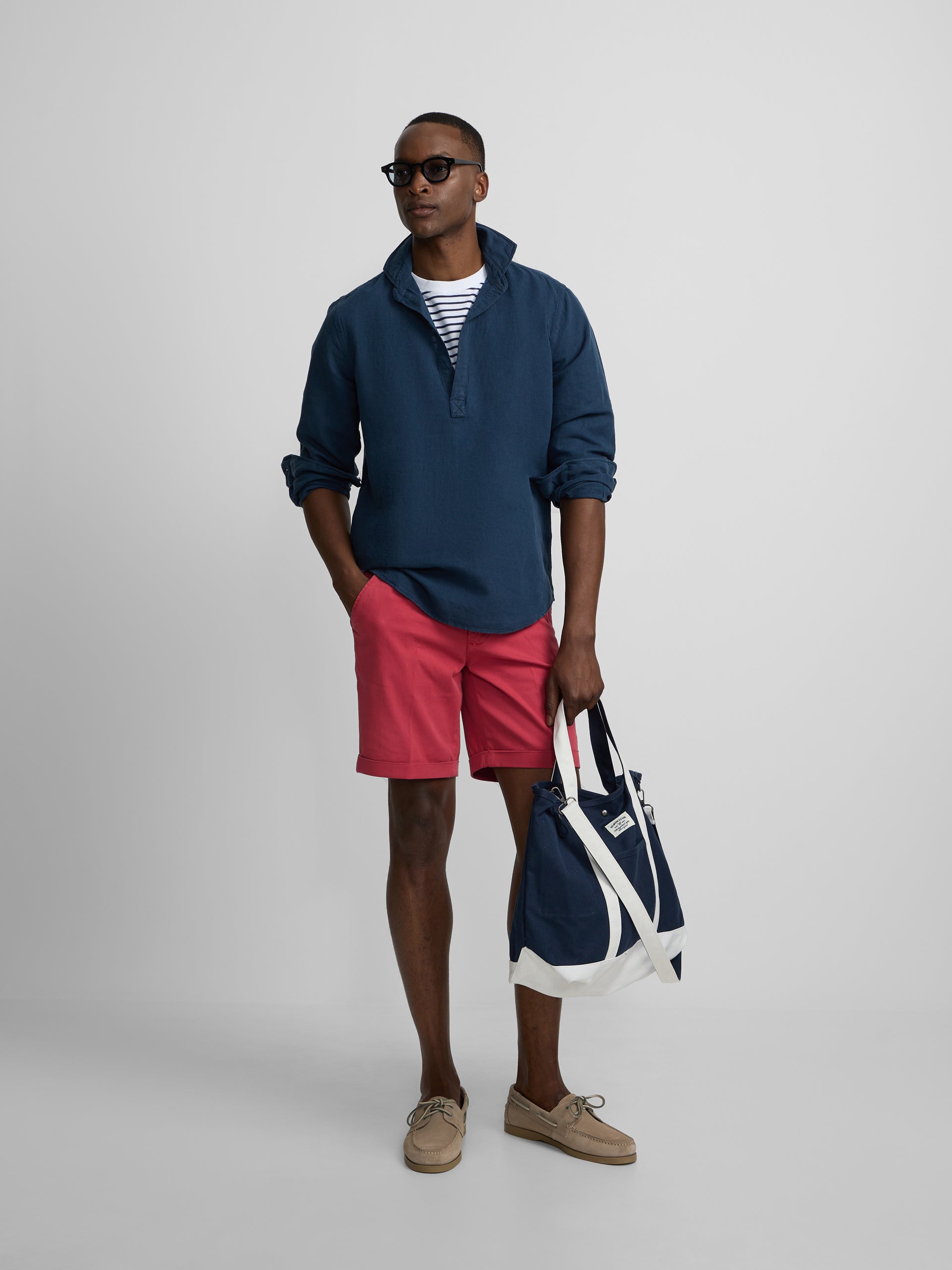Camisa de linho lisa azul-marinho