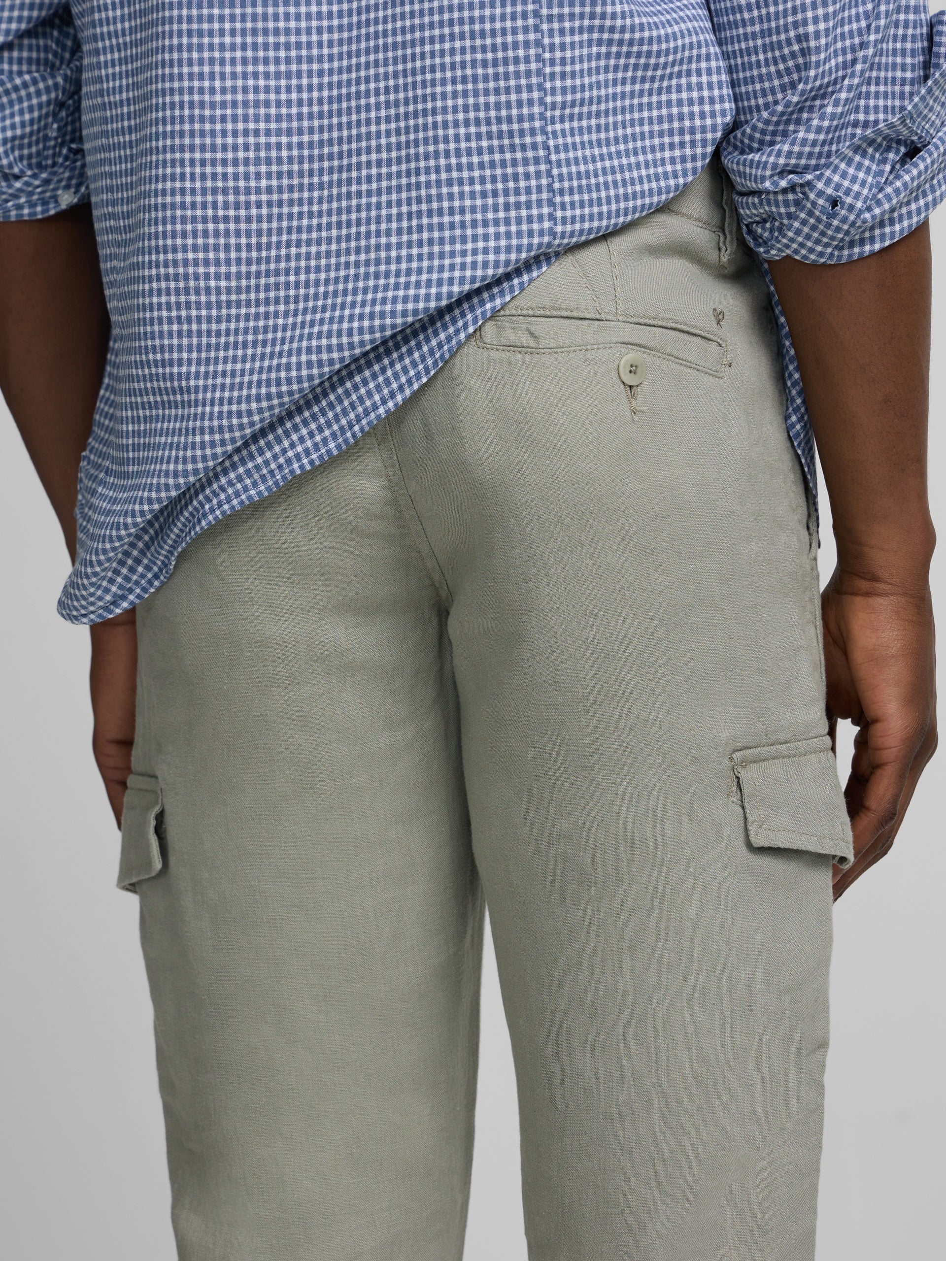 Indigo blue checked linen sport shirt