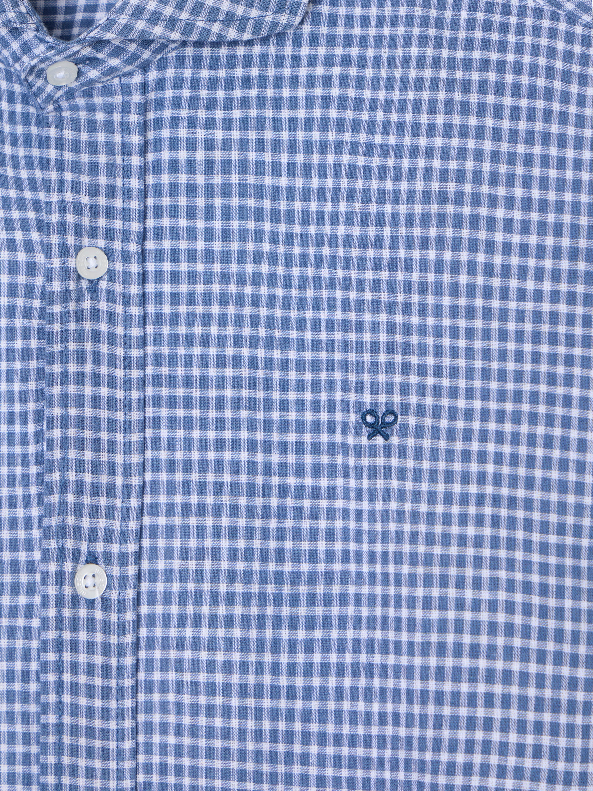 Indigo blue checked linen sport shirt