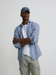 Indigo blue checked linen sport shirt