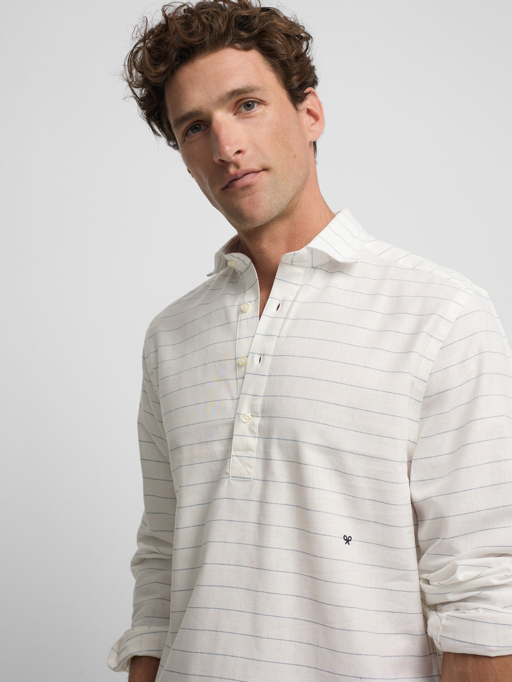 Polera sport lino rayas ancha azul