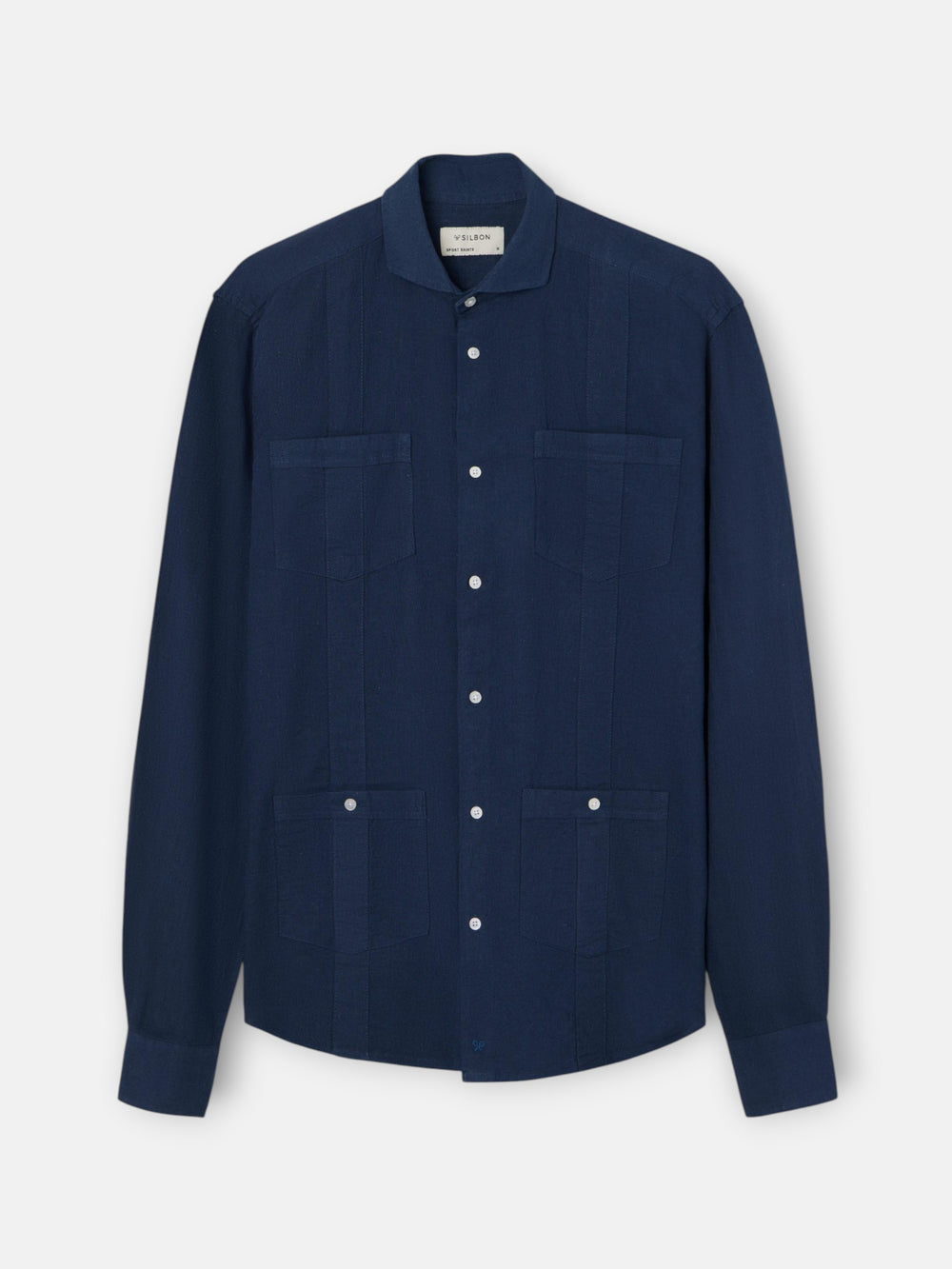 Guayabera sport en lin bleu marine