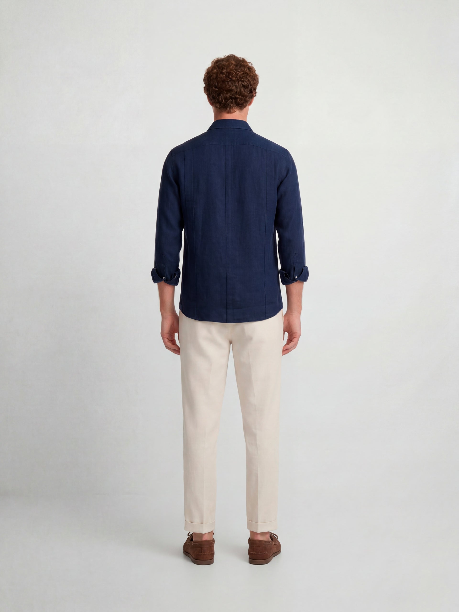 Navy linen sport guayabera