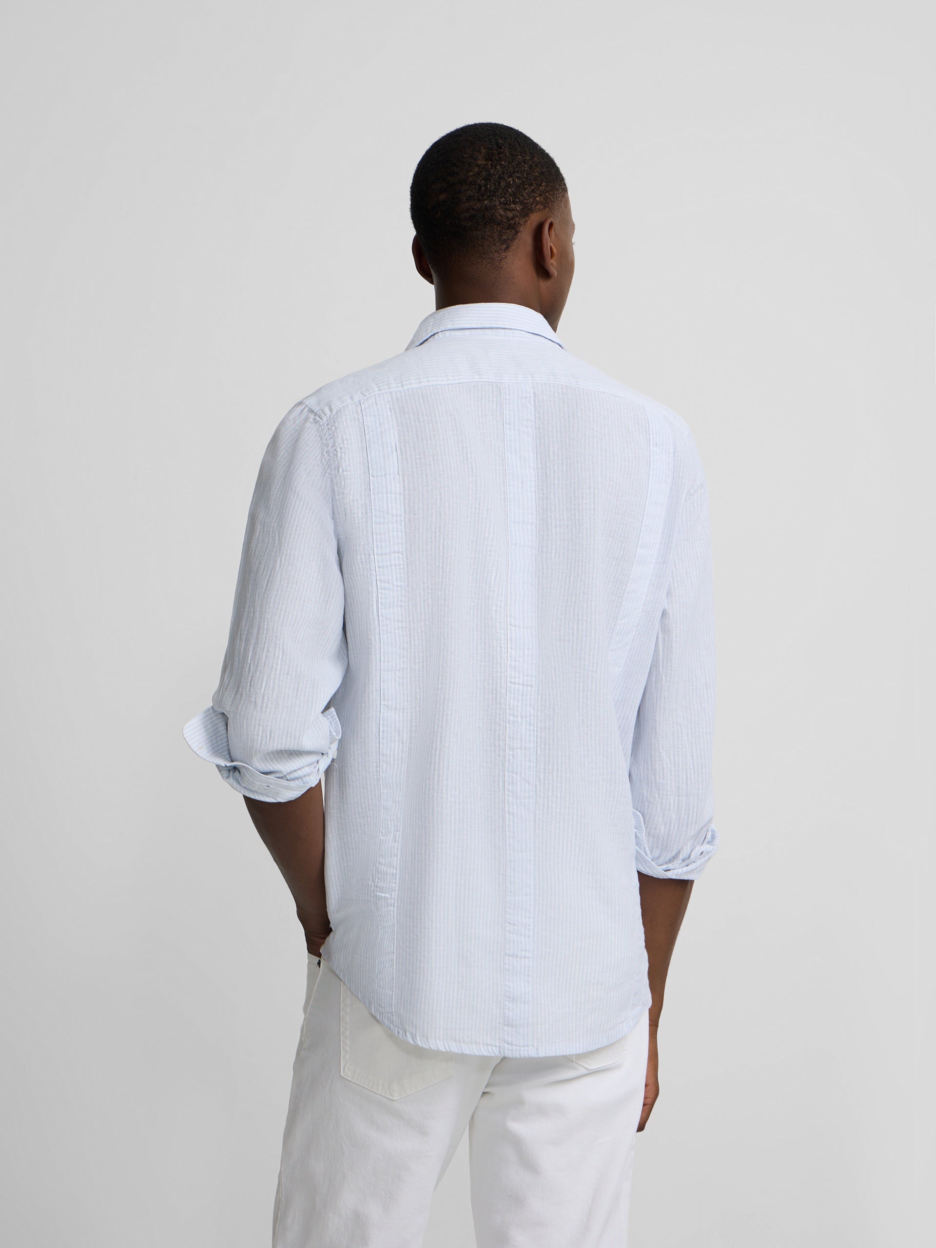 Guayabera sport lino rayas celeste