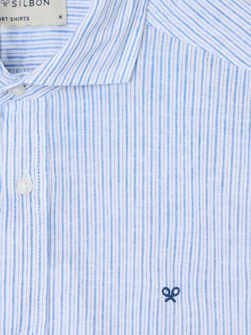 Camisa sport lino multirayas azul