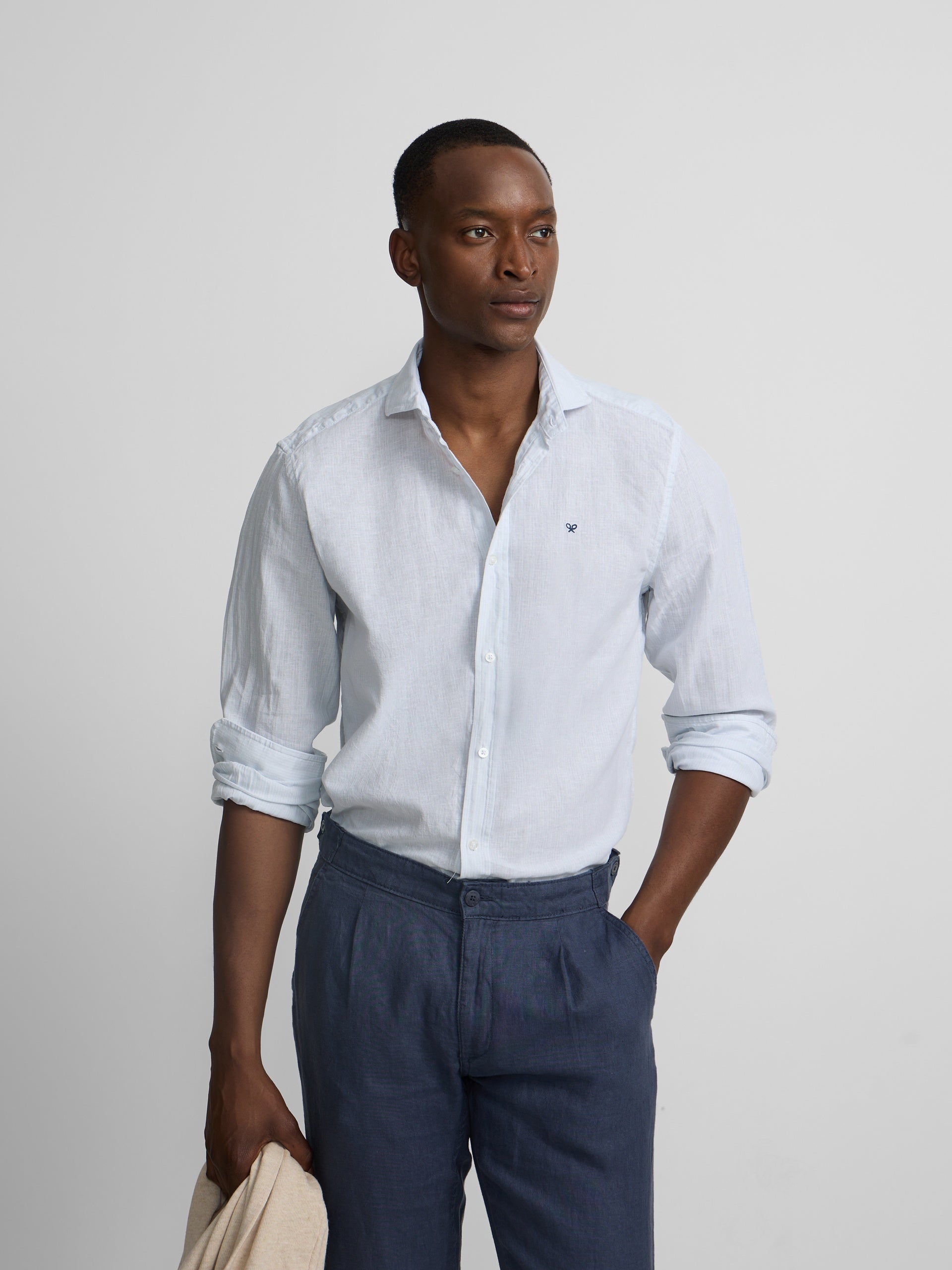 Camisa sport lino multirayas celestes
