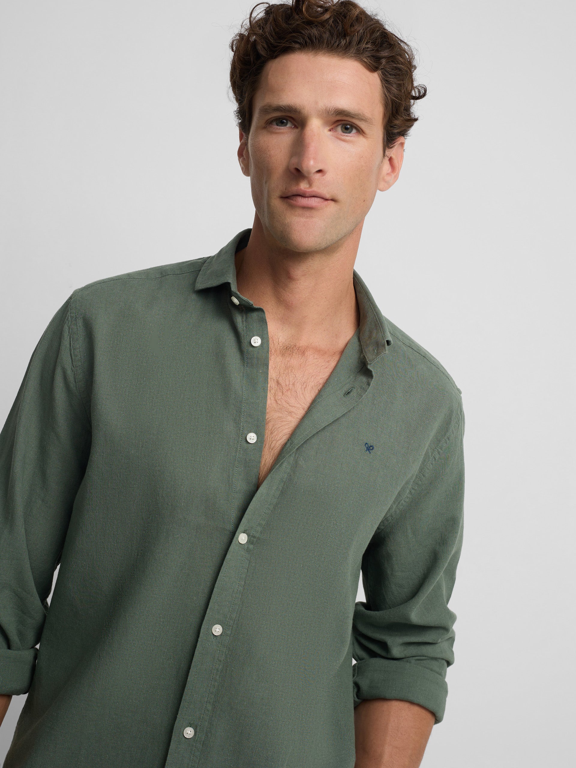 Chemise sport en lin vert foncé