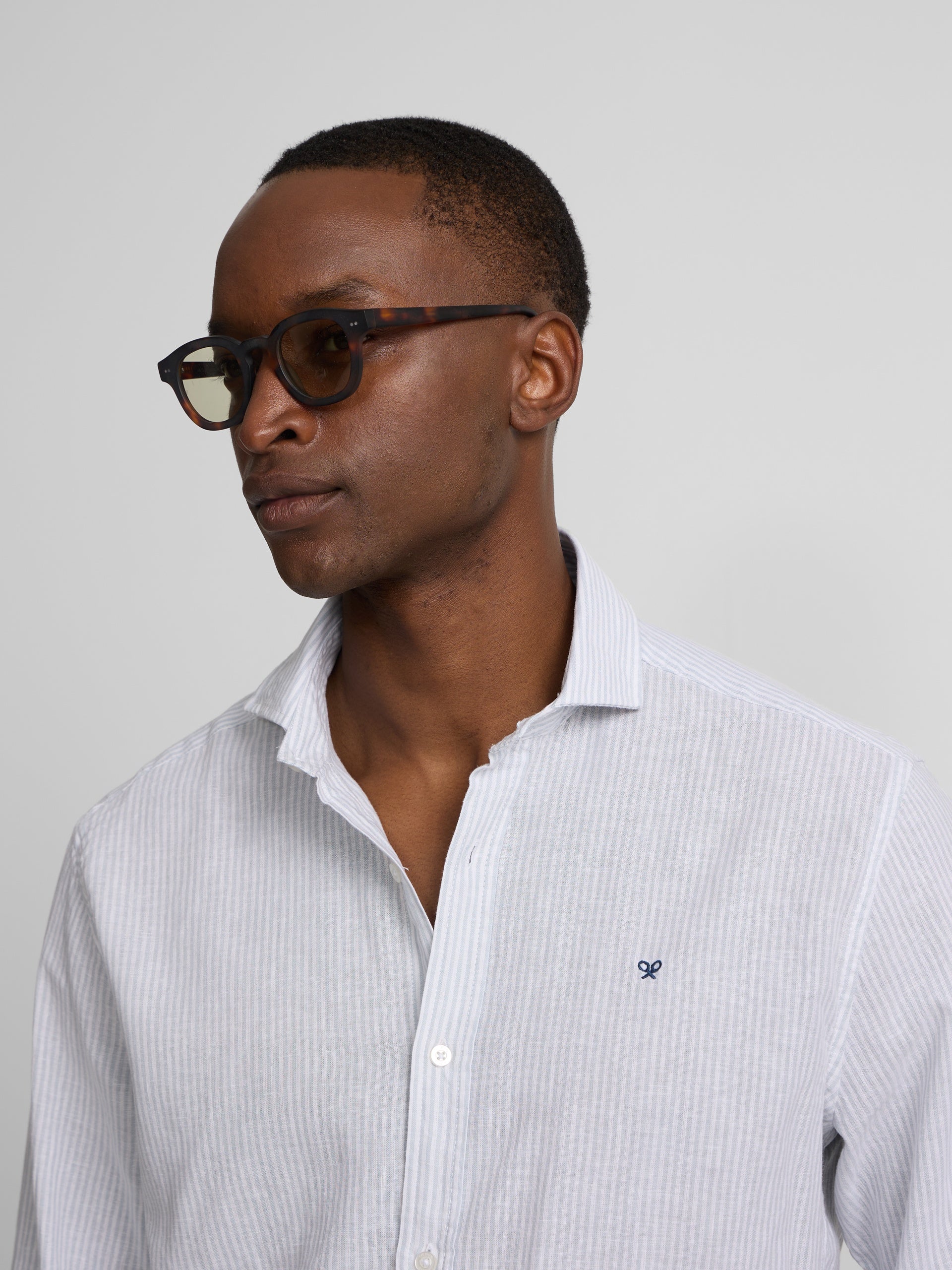 Chemise sport en lin à rayures vertes
