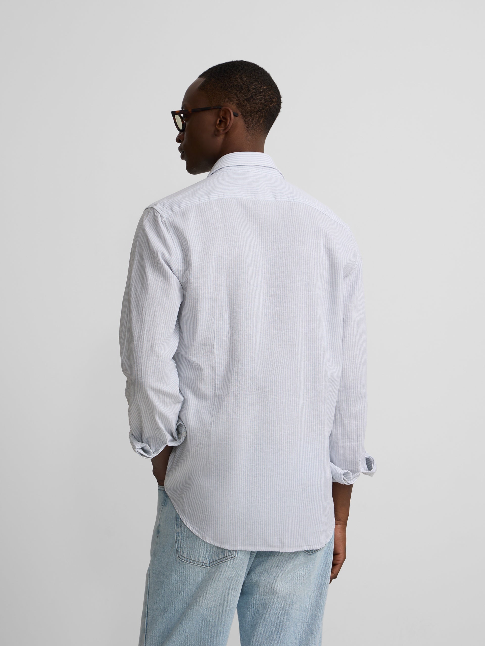 Chemise sport en lin à rayures vertes