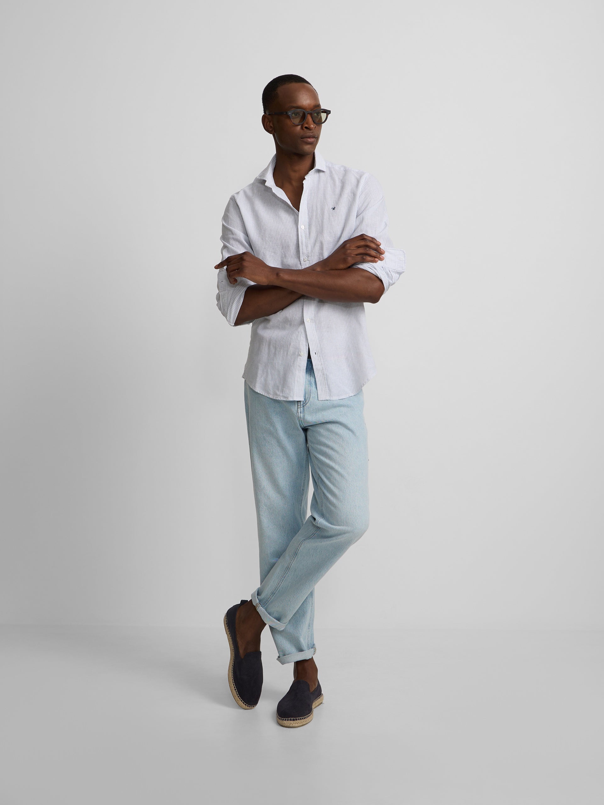 Chemise sport en lin à rayures vertes
