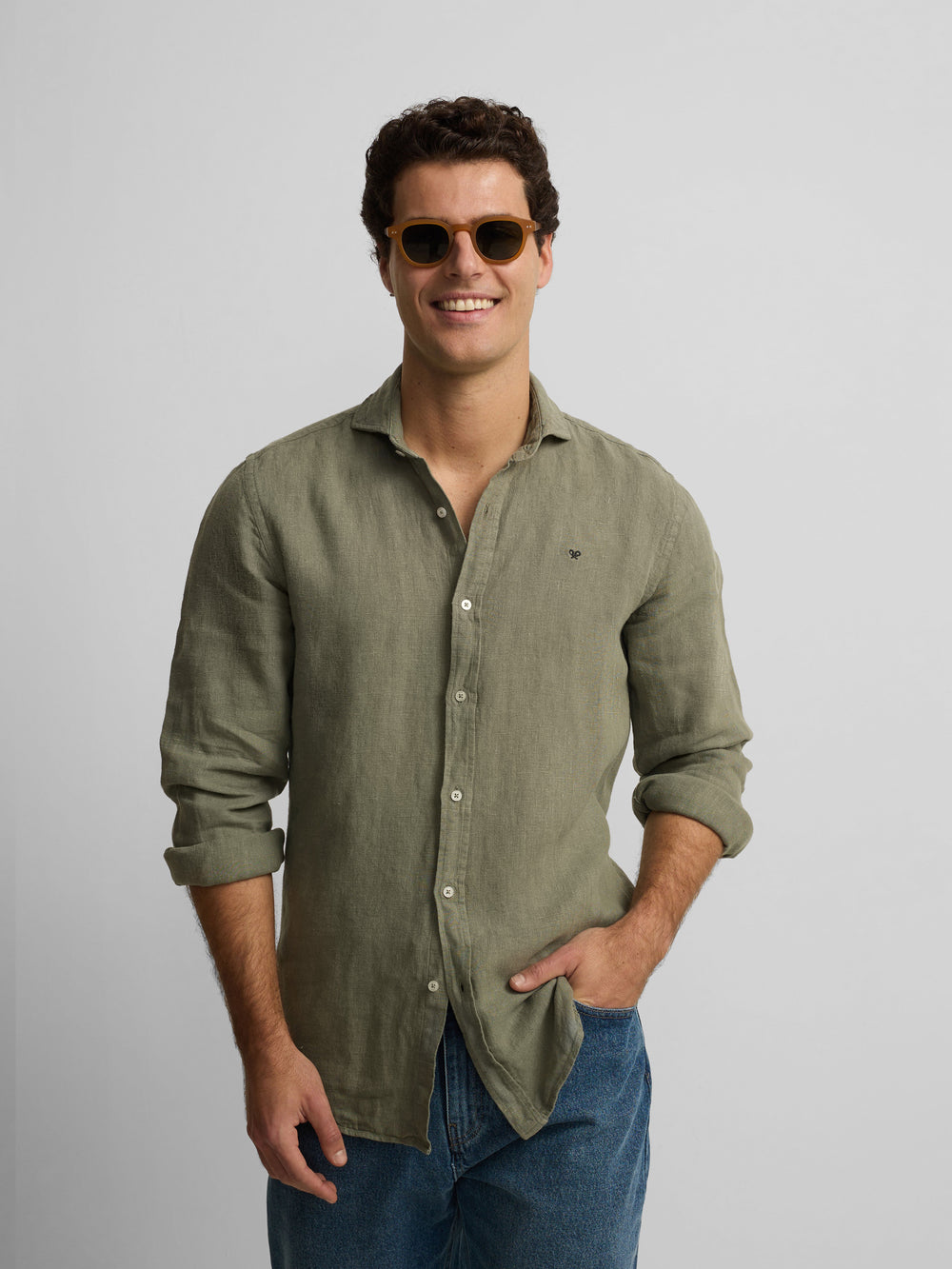 Camisa sport warm linen verde