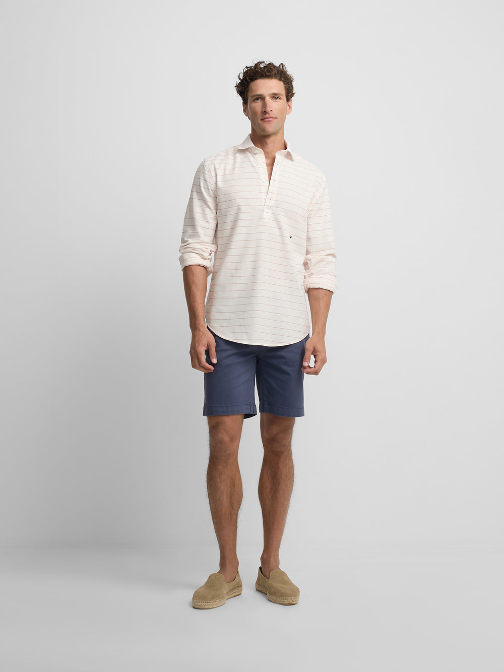 Chemise sport en lin à rayures larges corail