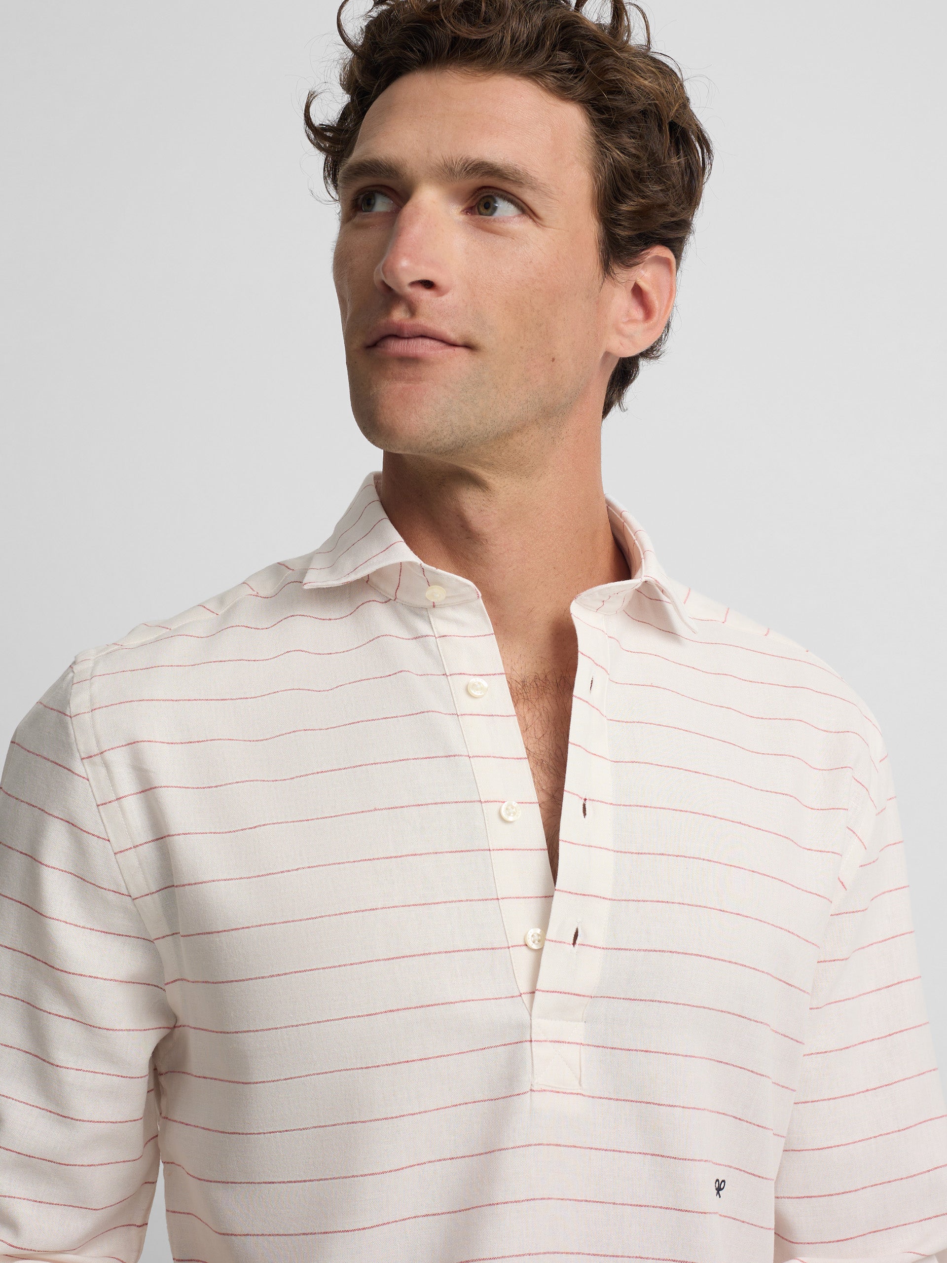 Chemise sport en lin à rayures larges corail