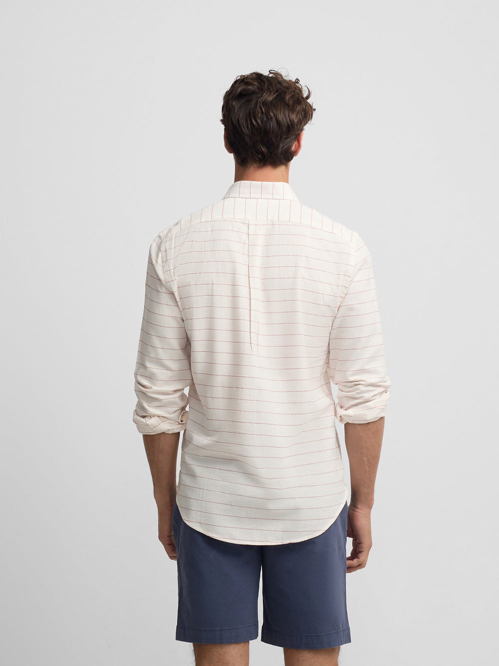Chemise sport en lin à rayures larges corail