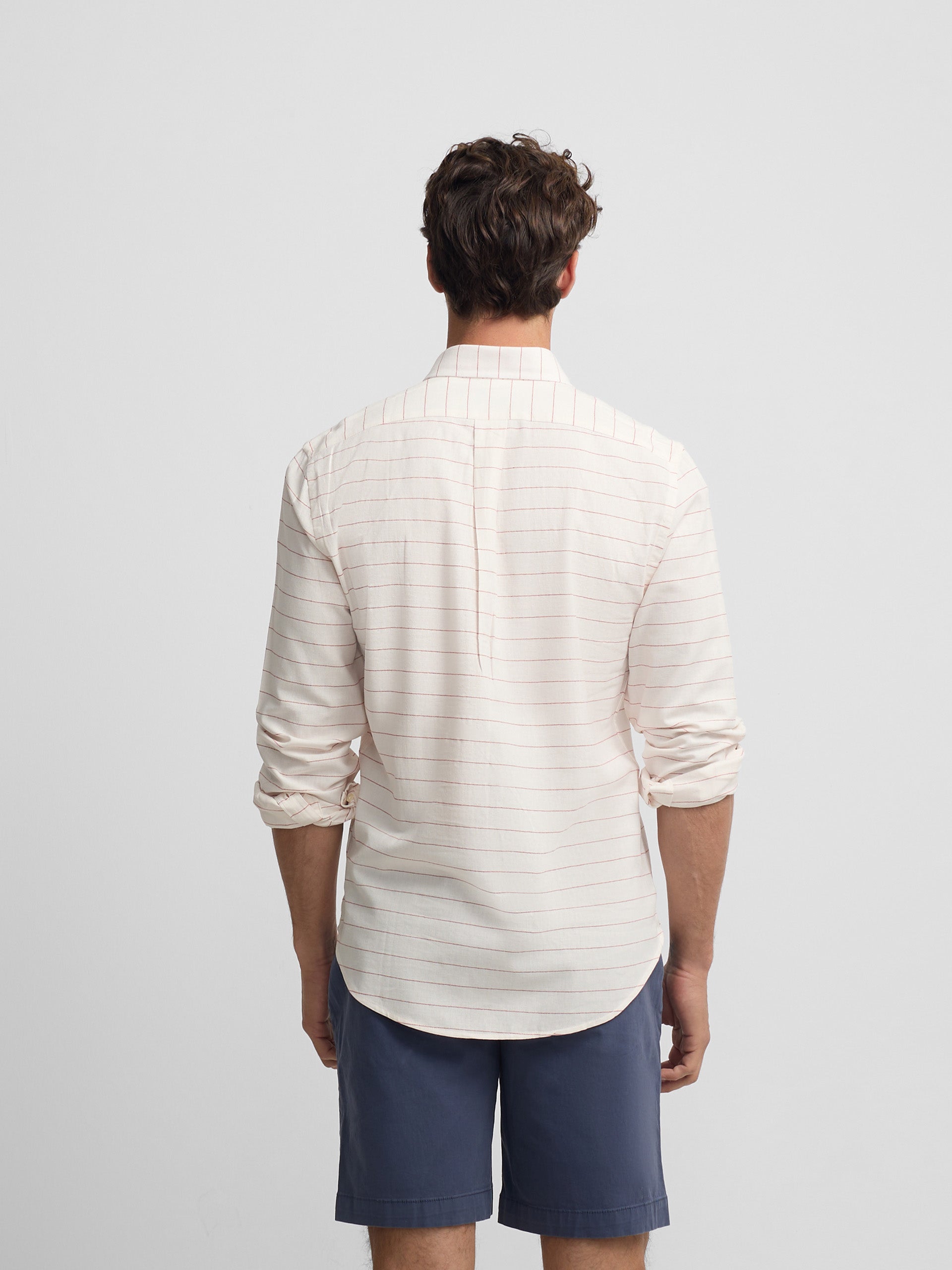 Chemise sport en lin à rayures larges corail