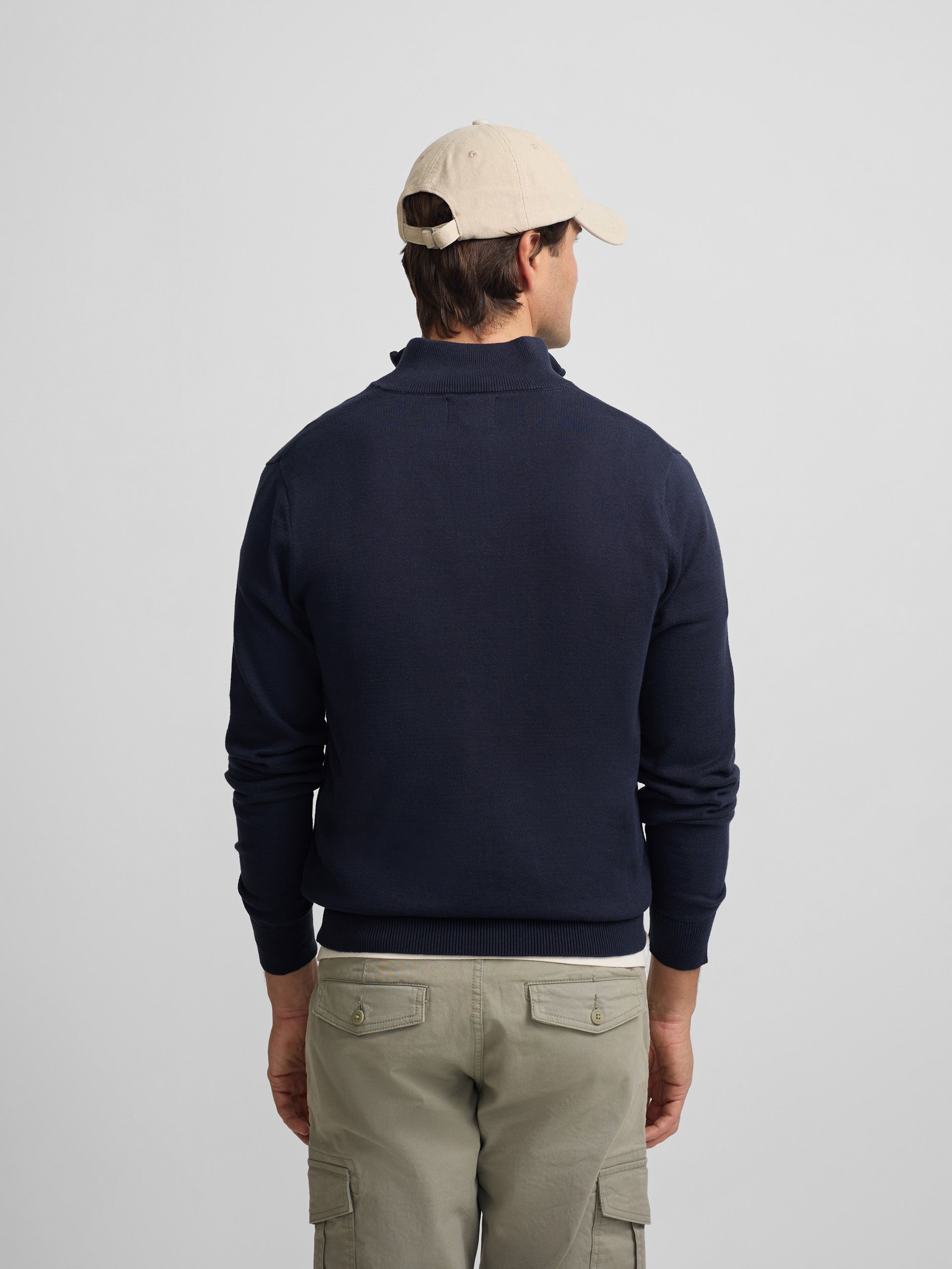 Pull uni à demi-fermeture éclair bleu marine
