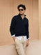 Pull uni à demi-fermeture éclair bleu marine