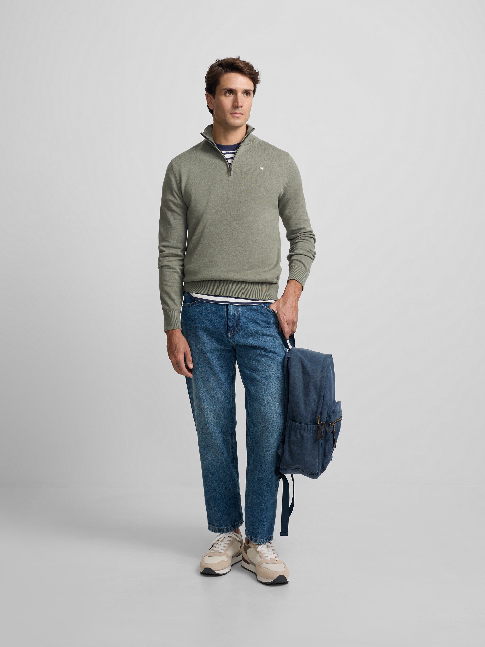 Pull uni à demi-fermeture éclair vert gris