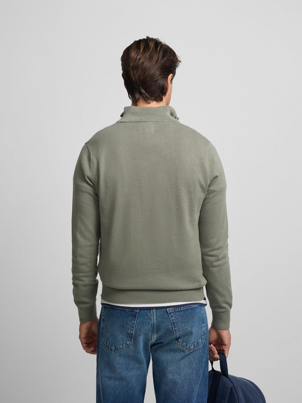 Jersey liso media cremallera verde gris